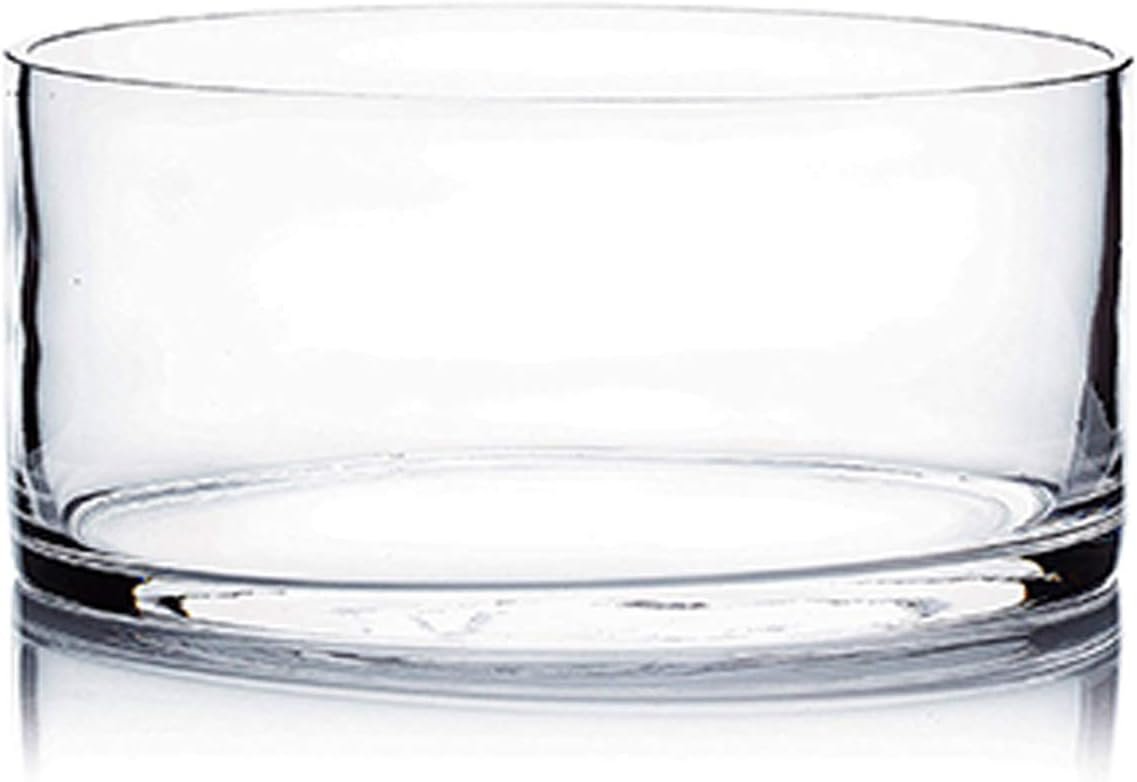 WGV Cylinder Vase, Open Width 8", Height 4", Clear Flat Pan Style Container, Planter Terrarium, Floral Centerpiece for Wedding Party Event, Home Office Decor, 1 Piece