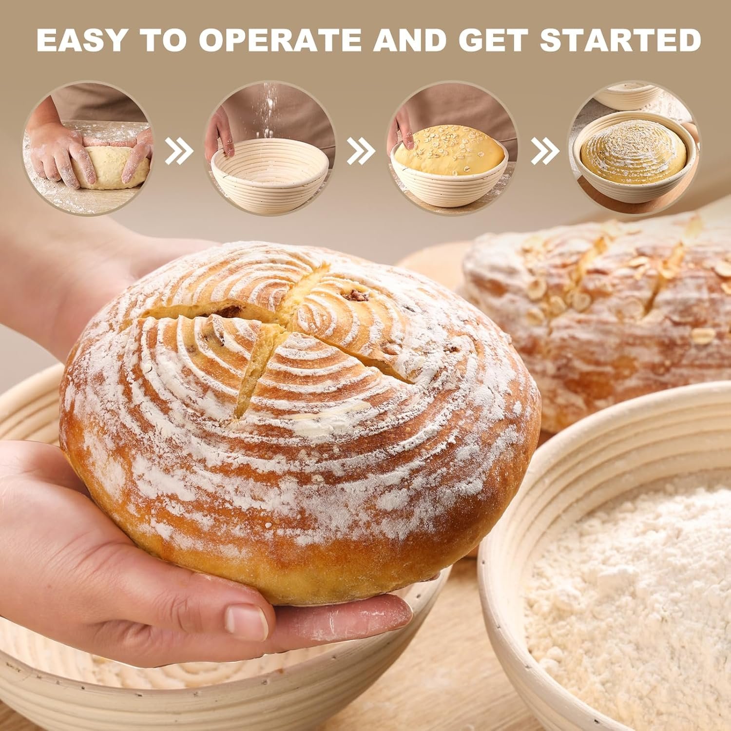 OEM 10 Inch Round Bread Proofing Baskets Set of 2 with Liners for Sourdough Dough Baking Factory