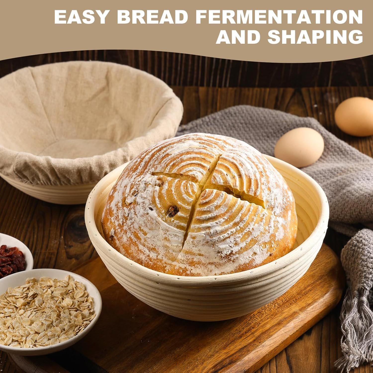 OEM 10 Inch Round Bread Proofing Baskets Set of 2 with Liners for Sourdough Dough Baking Factory