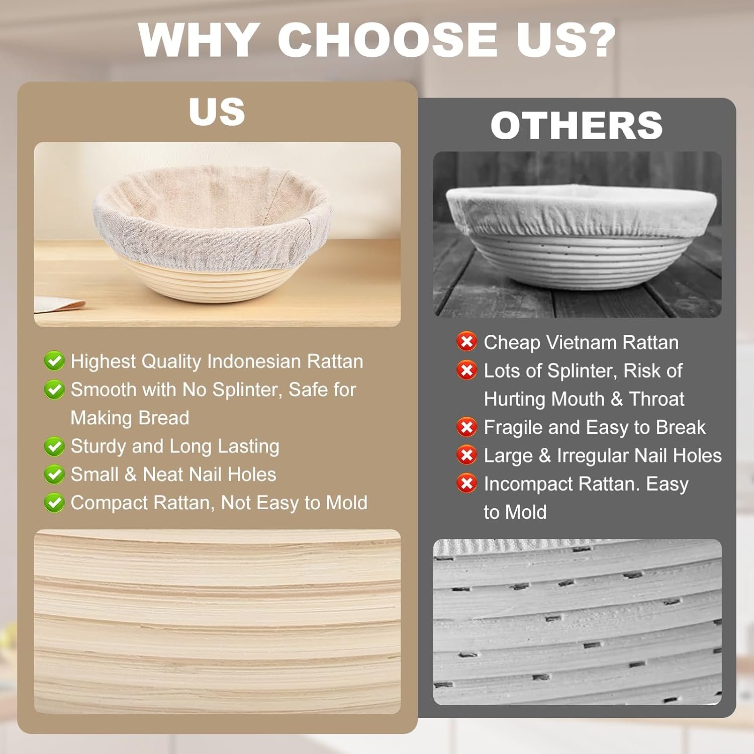 OEM 10 Inch Round Bread Proofing Baskets Set of 2 with Liners for Sourdough Dough Baking Factory