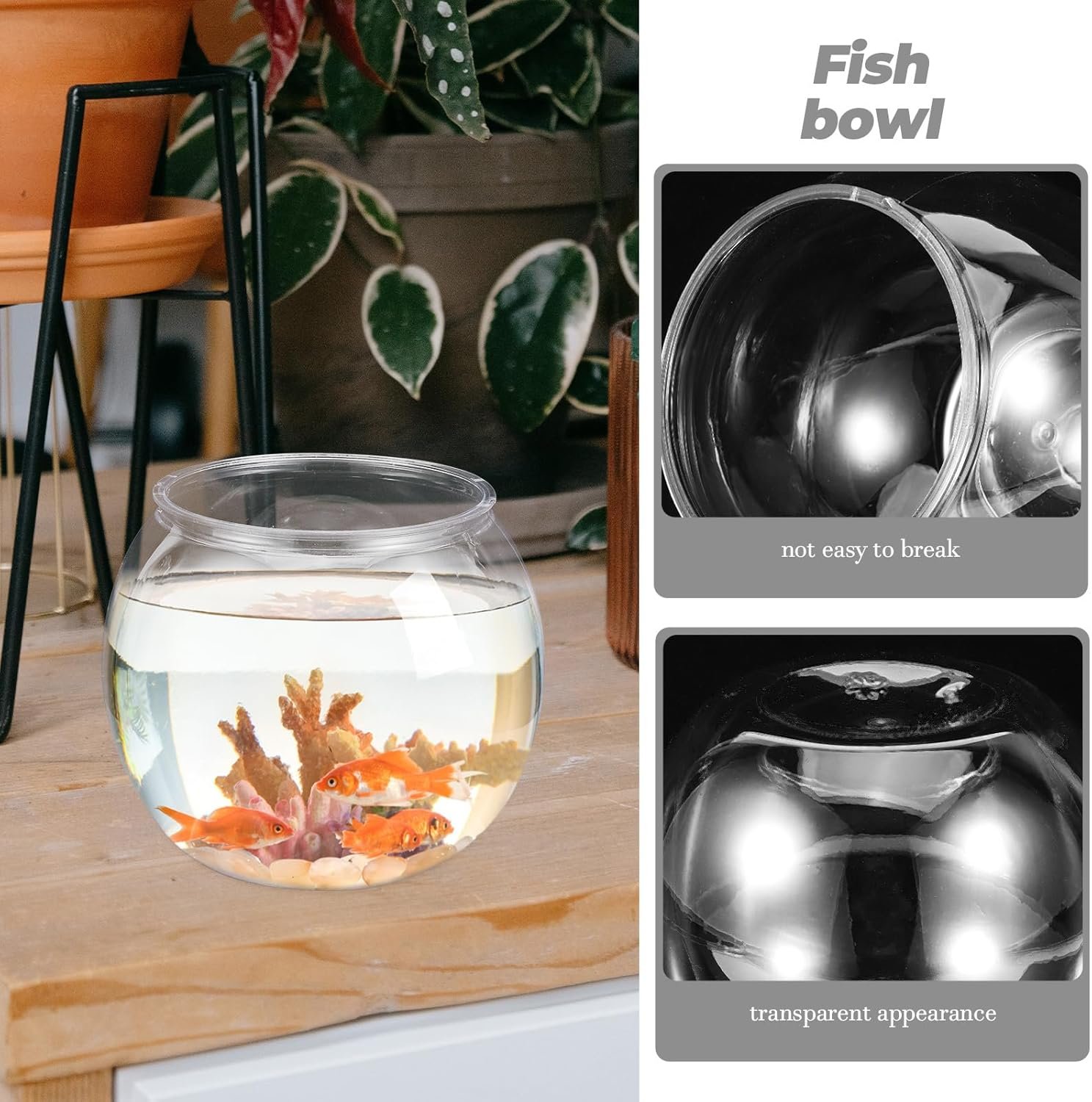 OEM 6 Inch Shatterproof Clear Plastic Fish Bowl - Round Aquarium for Betta Shrimp Moss Balls - Versatile Bubble Design Candy Jar Terrarium Desk Centerpiece Home Office Decor Manufacturer