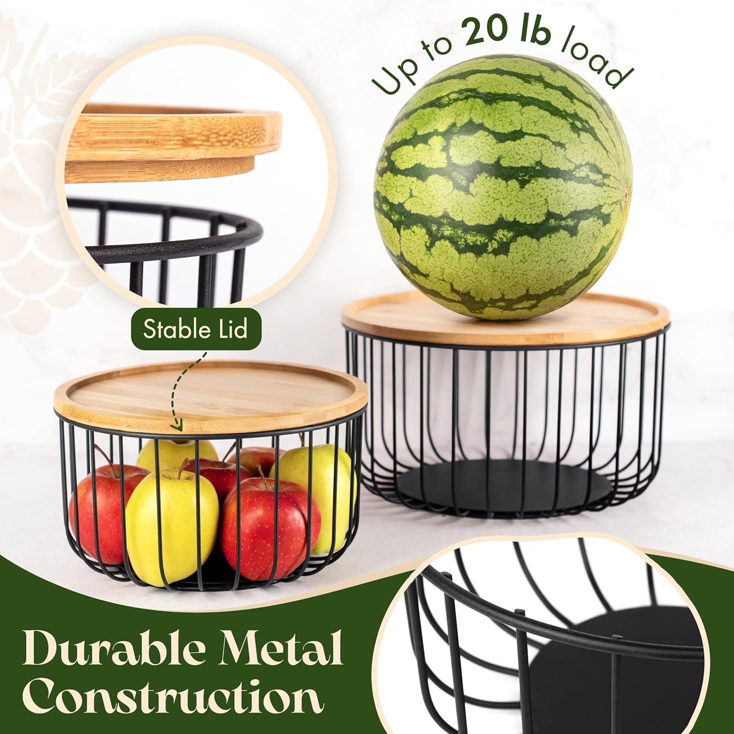 OEM Large Stackable Fruit Basket Set of 3 Kitchen Counter Baskets with Bamboo Lid for Vegetable Storage Factory OEM Large Stackable Fruit Basket Set of 3 Kitchen Counter Baskets with Bamboo Lid for Vegetable Storage Factory