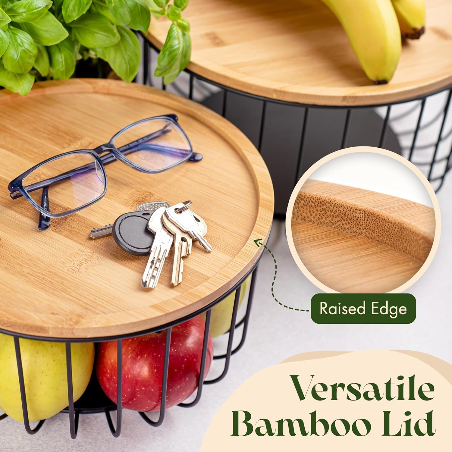 OEM Large Stackable Fruit Basket Set of 3 Kitchen Counter Baskets with Bamboo Lid for Vegetable Storage Factory OEM Large Stackable Fruit Basket Set of 3 Kitchen Counter Baskets with Bamboo Lid for Vegetable Storage Factory
