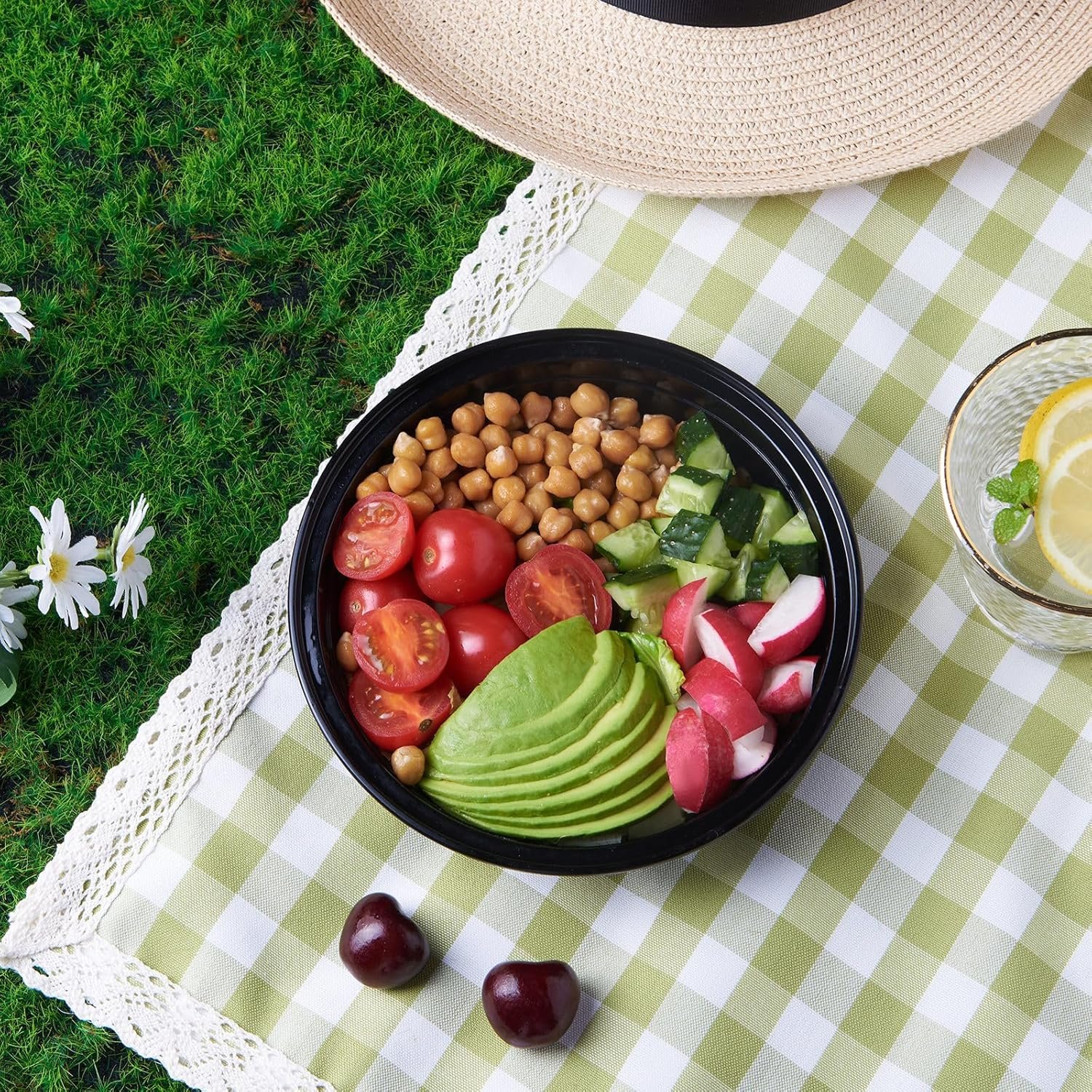 Wholesale 24 oz 50 ct Round Meal Prep Food Storage Containers with Lids Plastic Lunch Boxes Disposable Take Out Bowls Black BPA Free Reusable Durable Stackable Microwave Freezer Dishwasher Safe Factory