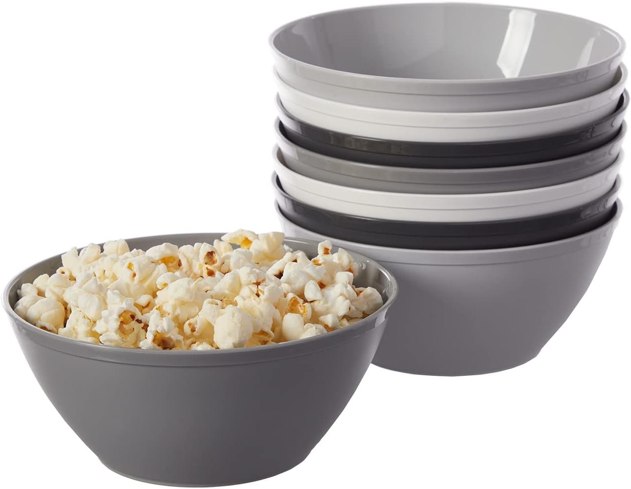 US Acrylic Unbreakable 28 oz. Plastic Stackable Cereal Bowls for Snacks & Ice Cream in Grey Colors (Set of 8) 6-inch Reusable, BPA-Free, Made in the USA, Dishwasher Safe Dinnerware