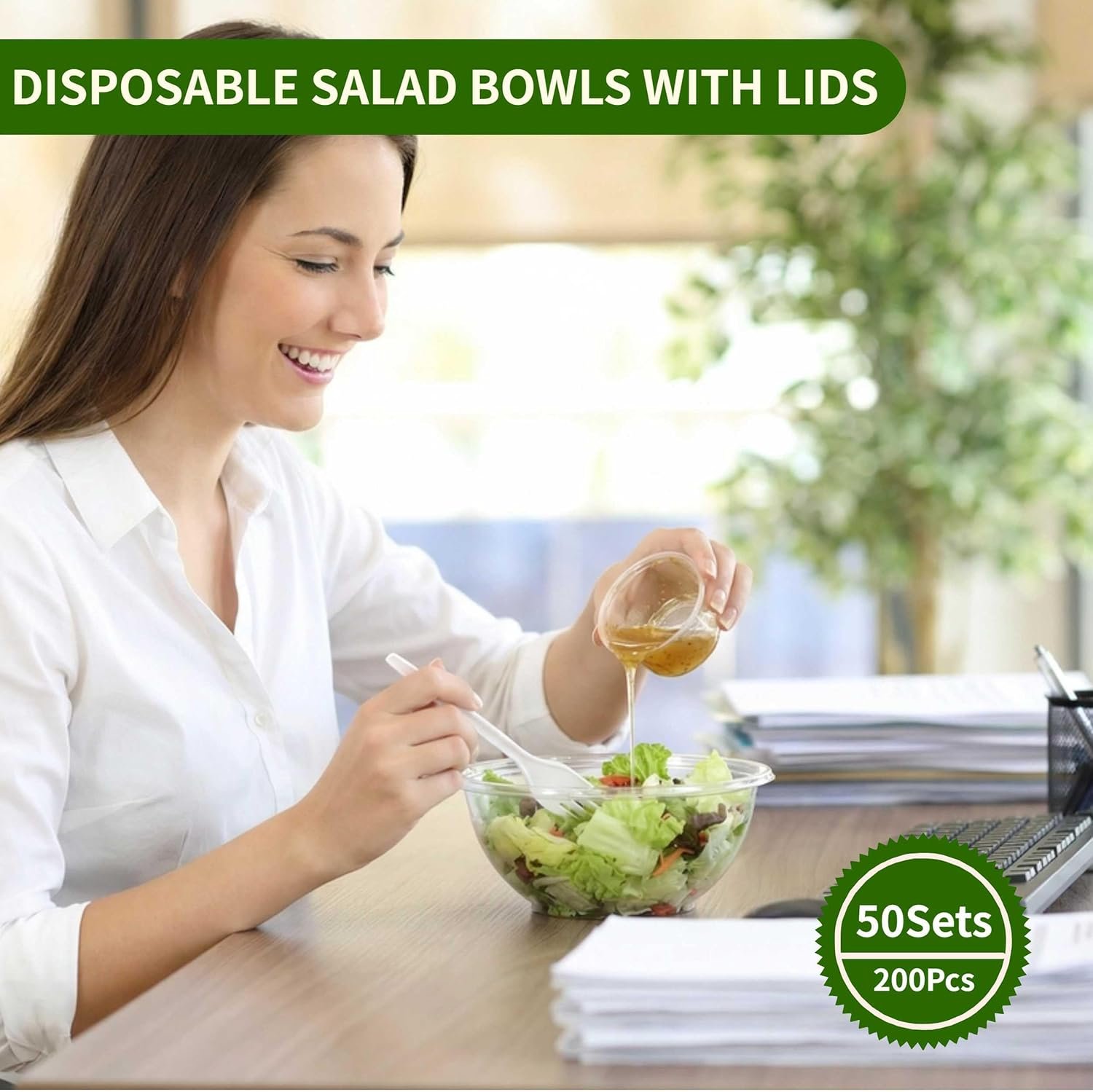 Wholesale 32oz Clear Plastic Disposable Salad Bowls with Lids Sauce Cups and Forks 50 Sets 200 Pcs for Lunch To Go Meal Prep Containers Factory Wholesale 32oz Clear Plastic Disposable Salad Bowls with Lids Sauce Cups and Forks 50 Sets 200 Pcs for Lunch To Go Meal Prep Containers Factory