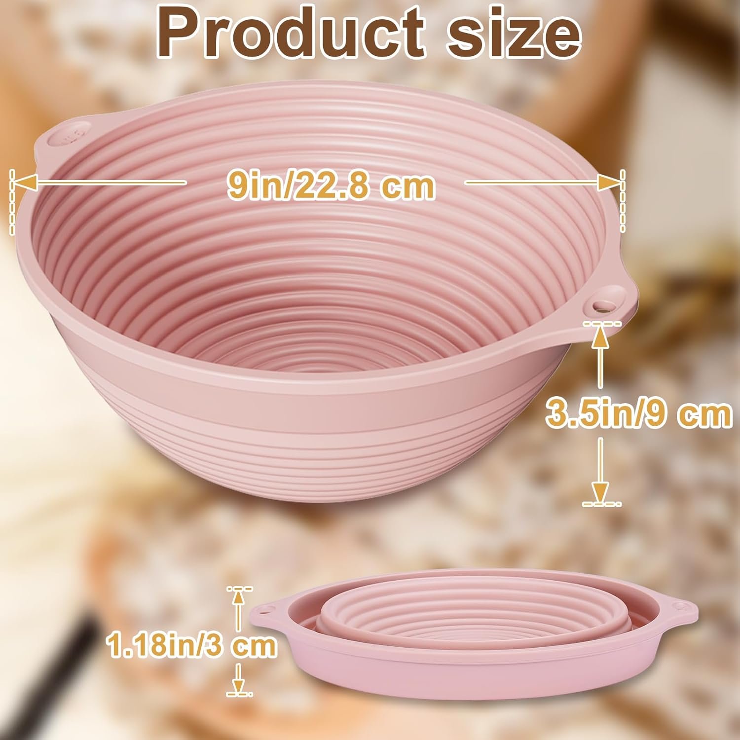 OEM 4 Pcs Upgraded 9 Inch Silicone Sourdough Proofing Baskets with Handles Reinforced Rim Foldable for Bread Baking Oven Dishwasher Safe BPA Free in Green Beige Pink Blue Factory