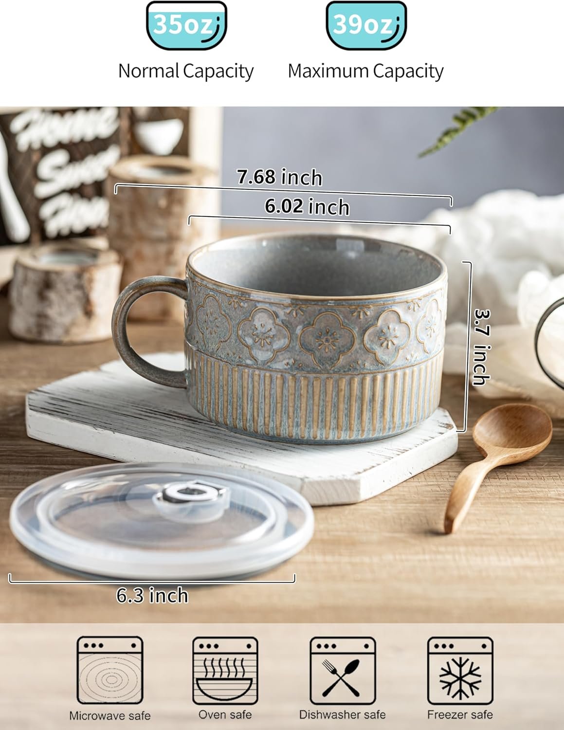 Wholesale 39 Ounce Extra Large Ceramic Soup Mug with Handle and Lid Microwave Ramen Noodle Cereal Bowl 6 Inch Gray Factory Wholesale 39 Ounce Extra Large Ceramic Soup Mug with Handle and Lid Microwave Ramen Noodle Cereal Bowl 6 Inch Gray Factory