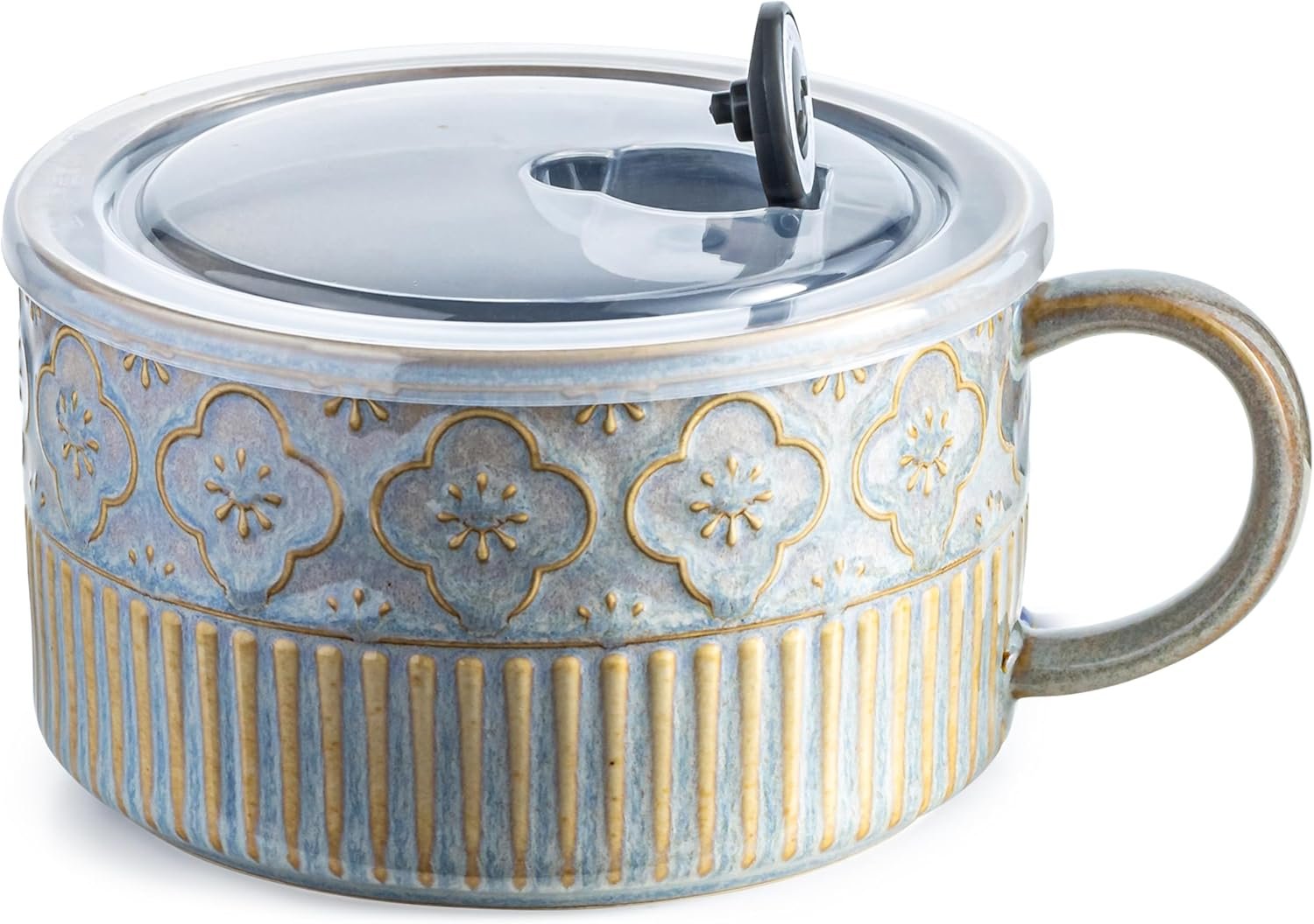 Gomakren Extra Large Soup Mug with Handle, 39 Ounces Microwave Ramen Bowl, Ceramic Bowl with Lid, 6 Inch Soup Cup for Cereal, Ramen, Instant Noodle, Gray