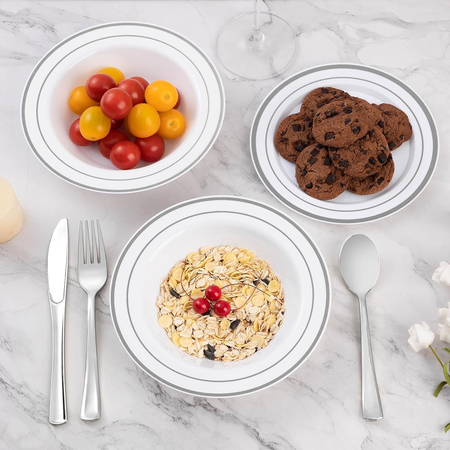 Wholesale 50 Pack 12oz Plastic Disposable Soup Bowls with Silver Rim for Weddings Parties Dinners Catering Everyday Use Factory