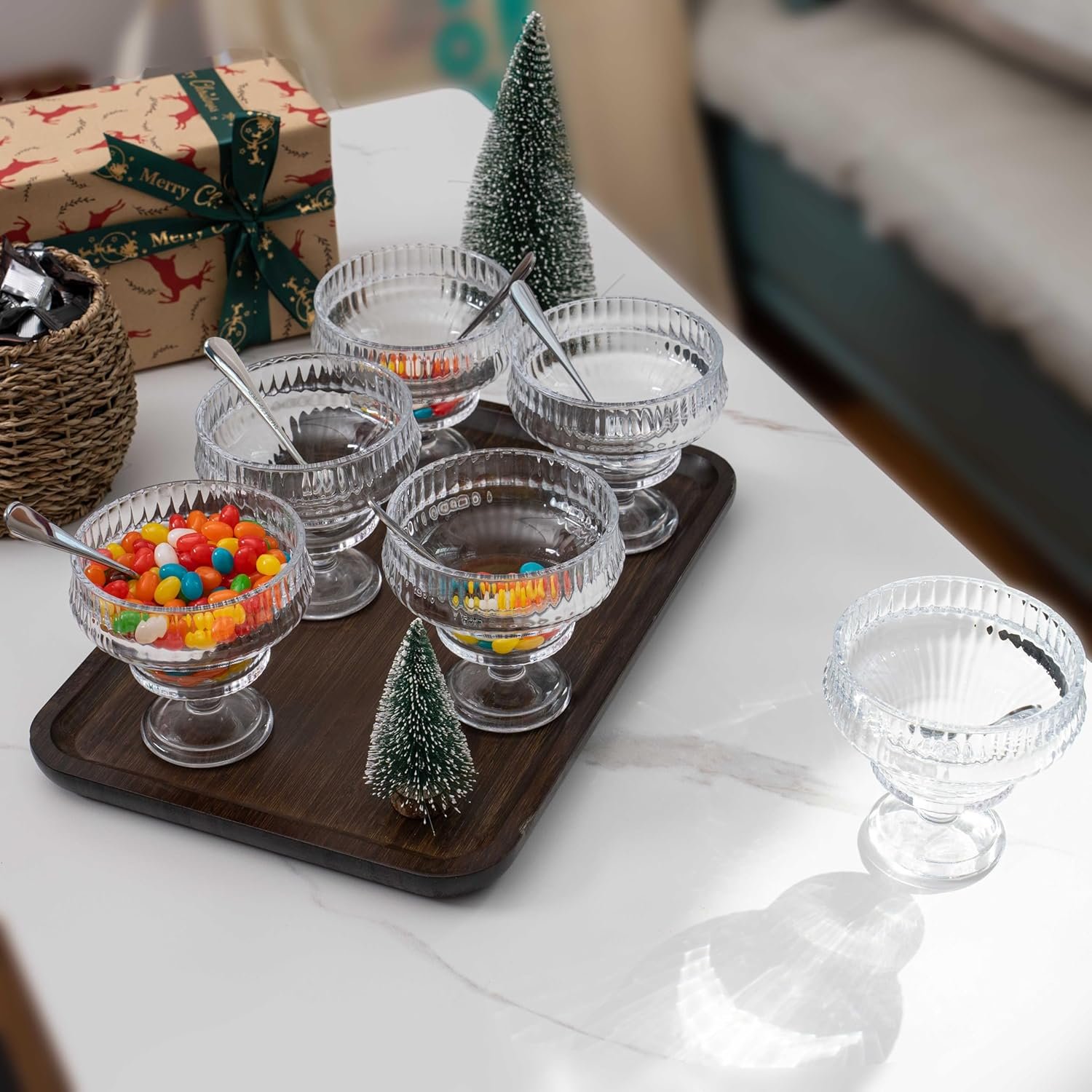 OEM 10 OZ Glass Dessert Bowls and Spoons Set 12 Pieces Crystal Ice Cream Sundae Parfait Glasses for Salad Snacks Candy Fruit Milkshakes Sherbet Trifle Footed Decorative Shrimp Cocktail Cups Factory