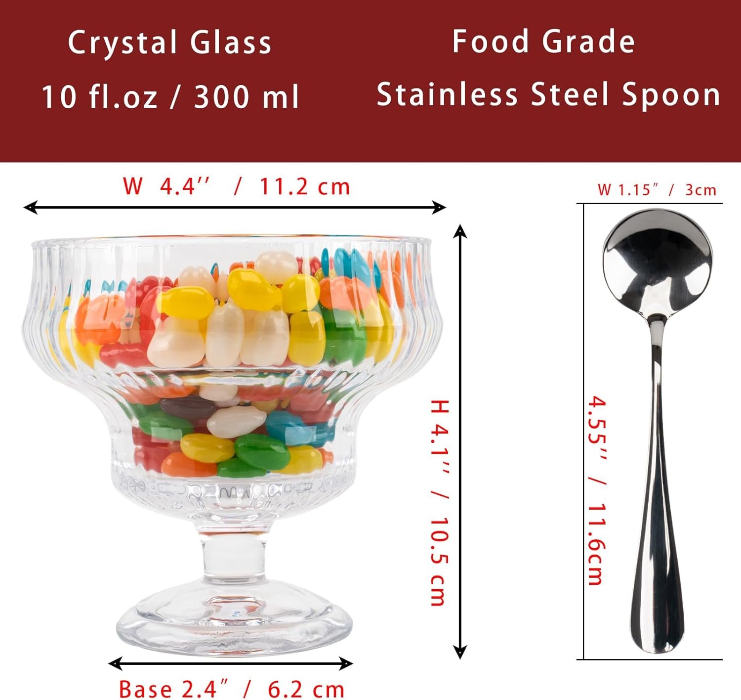 OEM 10 OZ Glass Dessert Bowls and Spoons Set 12 Pieces Crystal Ice Cream Sundae Parfait Glasses for Salad Snacks Candy Fruit Milkshakes Sherbet Trifle Footed Decorative Shrimp Cocktail Cups Factory