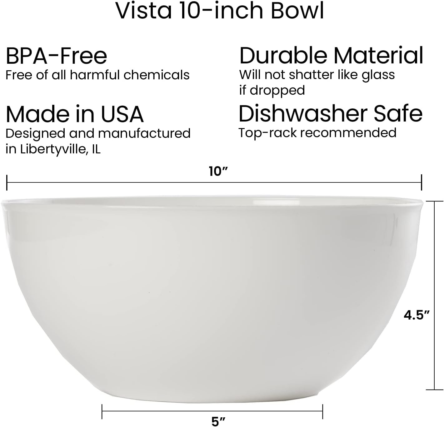 Wholesale White Plastic Salad and Serving 10-inch Bowls Set of 3 Reusable BPA-free 135 oz. Capacity Factory