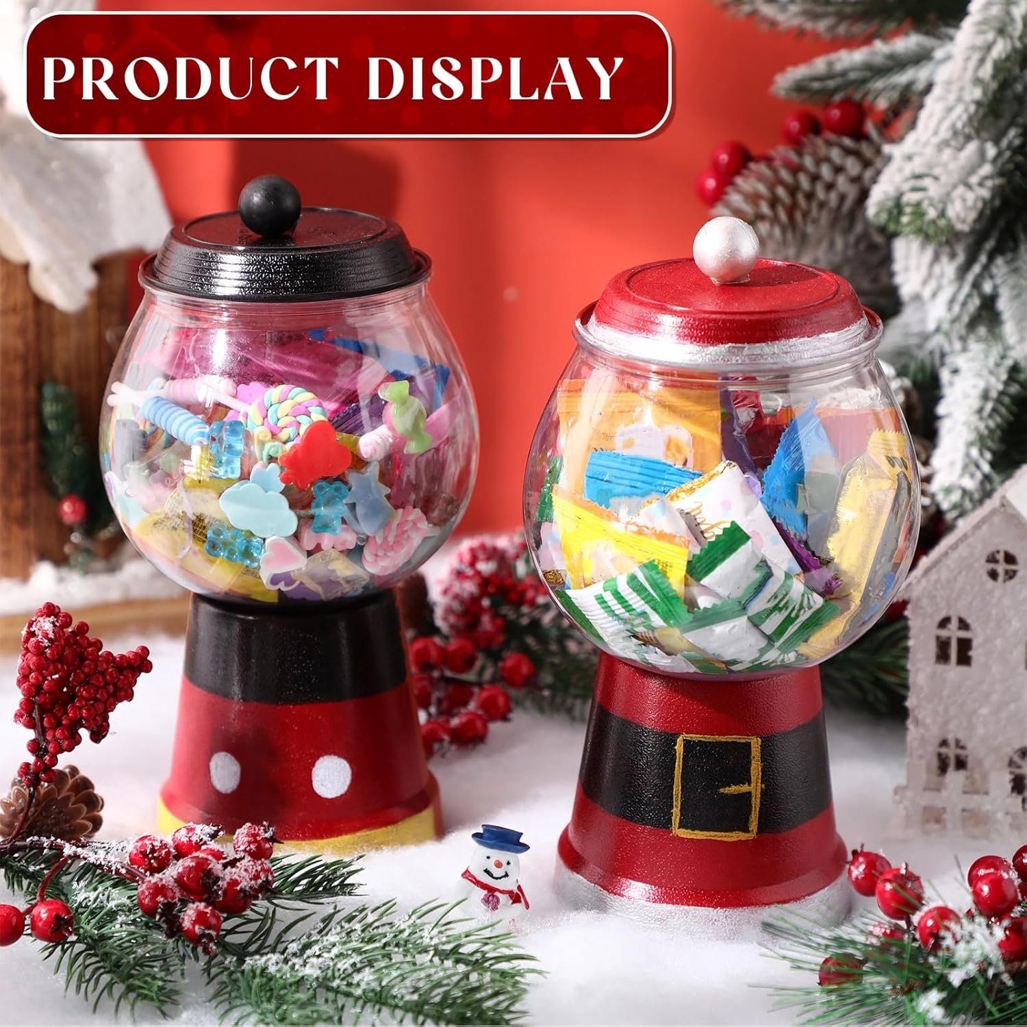 Wholesale 8-Piece Winter Candy Jar Set with Gumball Machines Valentine Snowman Fishbowls Terra Cotta Snowman Family Plastic Pots for Home DIY Crafts Gifts Carnival Game Accessories Factory