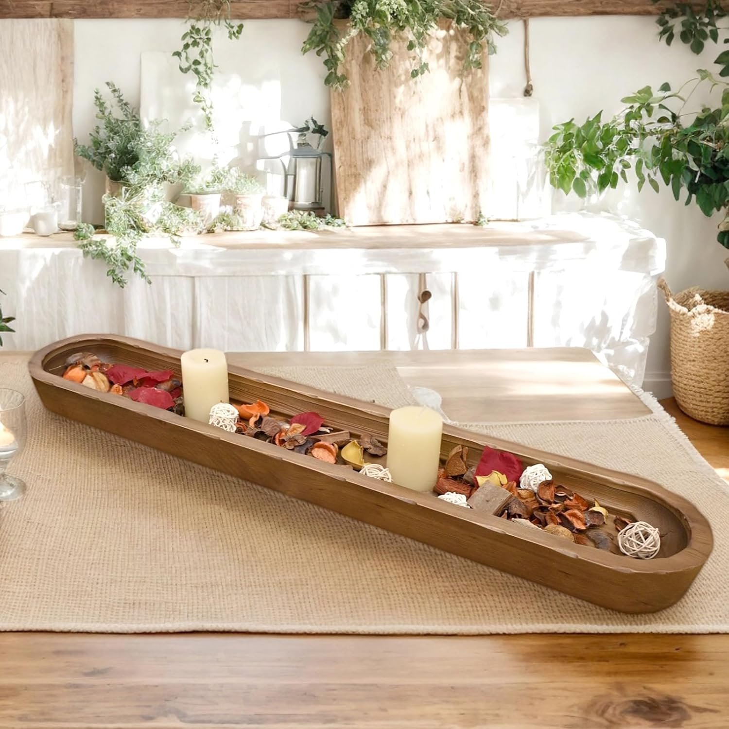 OEM Rustic Hand-Carved 30-Inch Wooden Dough Bowl Large Bread-Shaped Centerpiece for Home Decor Factory