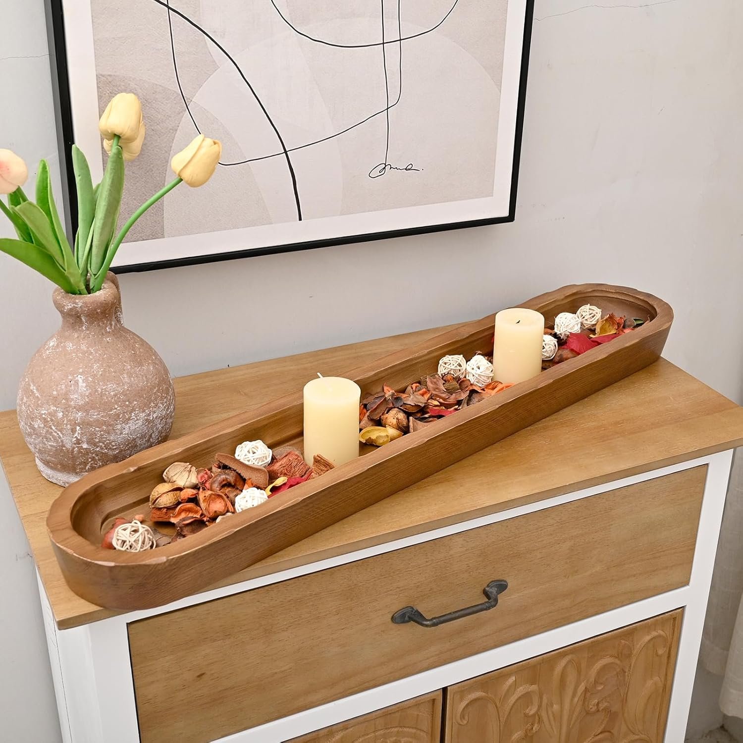 OEM Rustic Hand-Carved 30-Inch Wooden Dough Bowl Large Bread-Shaped Centerpiece for Home Decor Factory