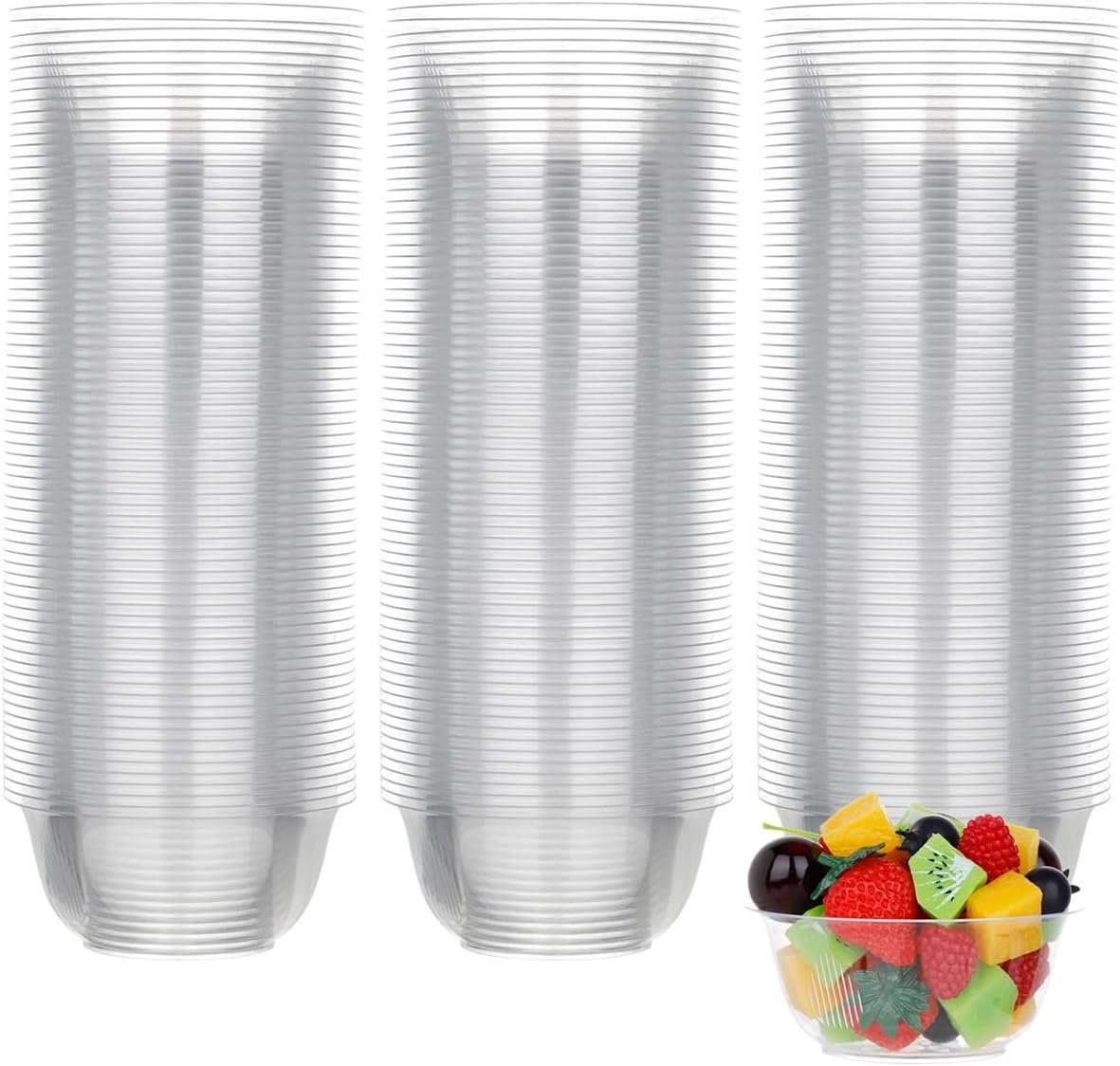 100 Pack Small Clear Plastic Bowls, 8oz Hard Disposable Salad Bowls, Disposable Bowl for Party Serving, Ice Creams, Desserts, Catering, Special Events