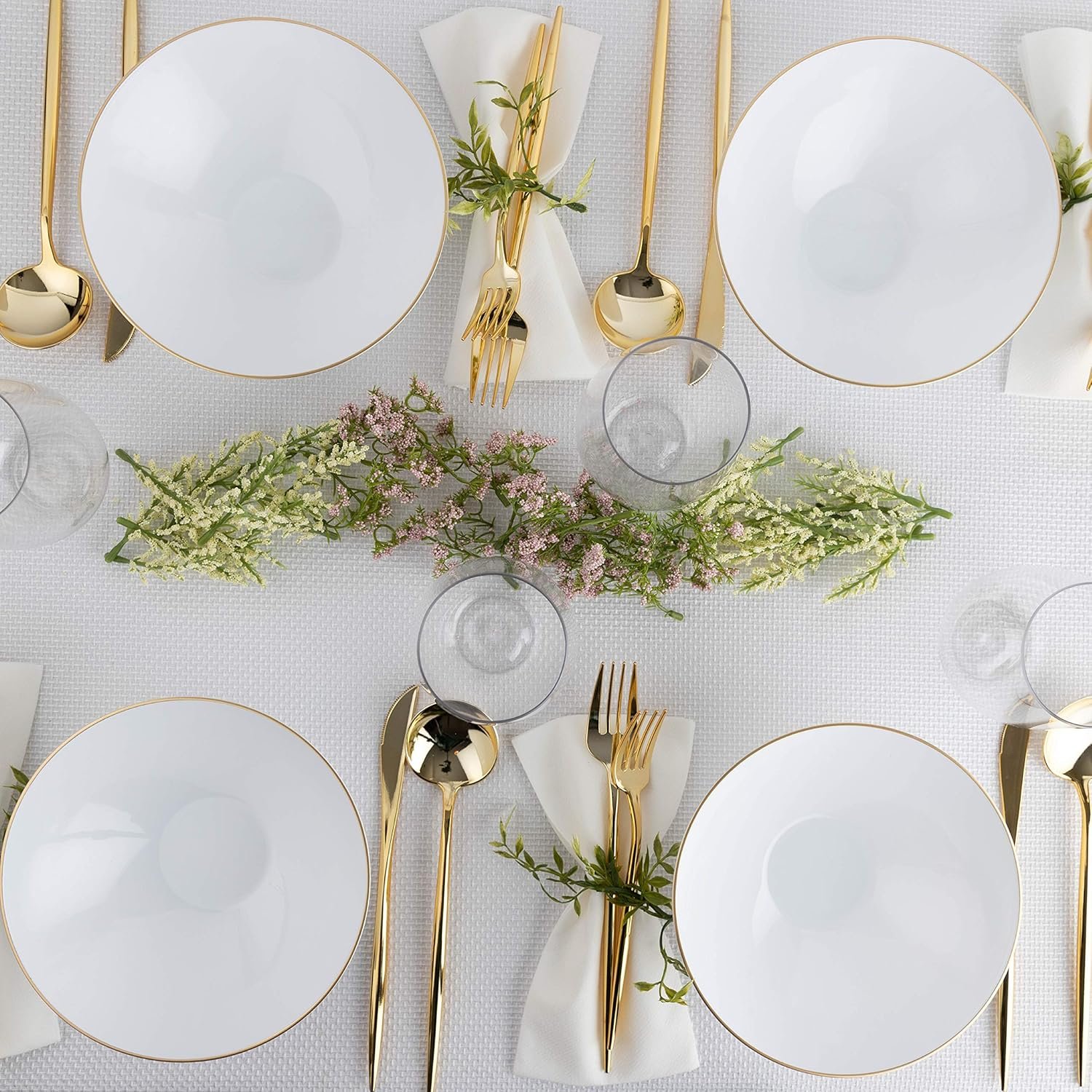 Wholesale [16 OZ 20 Count] White Plastic Floral Design Party Soup Bowls with Gold Rim Premium Heavyweight Elegant Disposable Tableware Dishes Factory