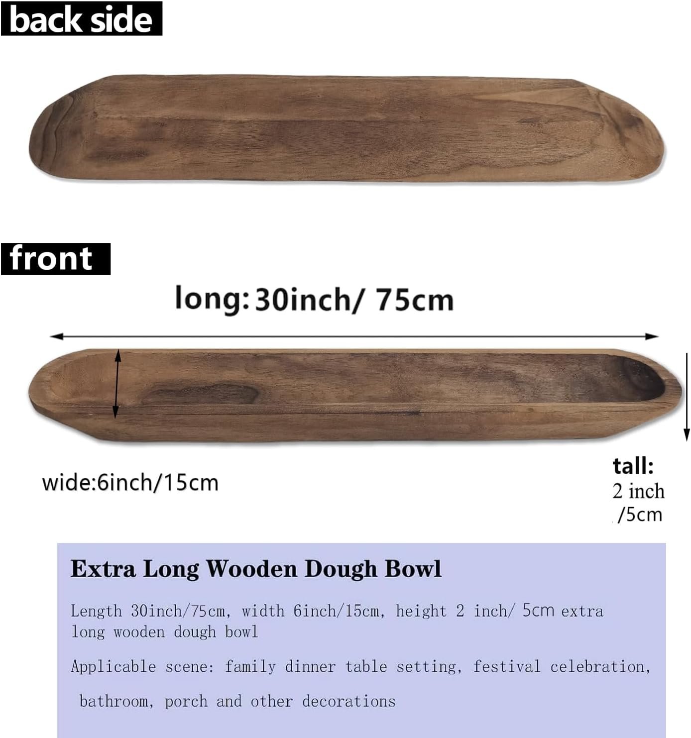 Wholesale Wooden Dough Bowl Rustic Bread Tray Hand Carved Table Centerpiece Home Decor 30x6x2 Inches Brown Factory