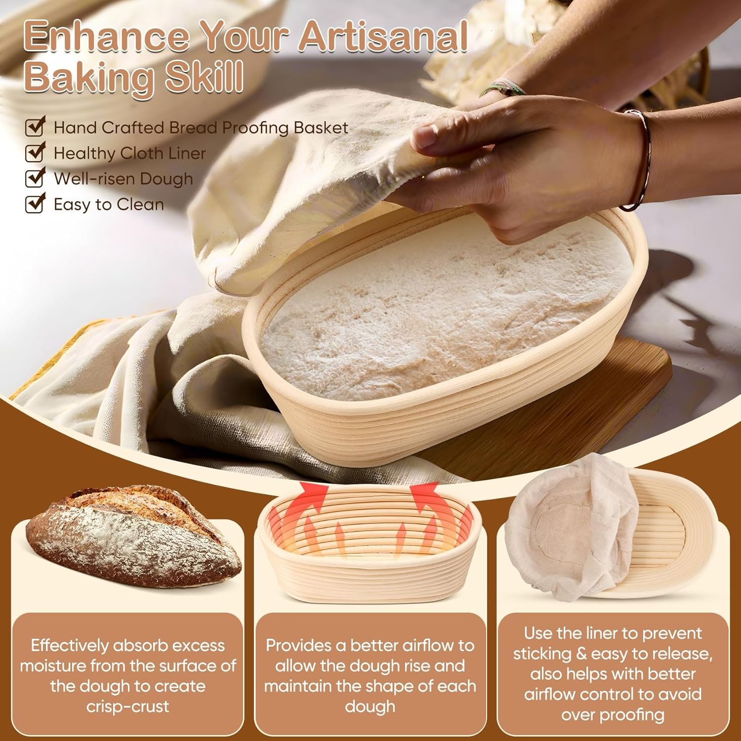 OEM Bread Proofing Basket Set of 2, 10 Inch Oval Sourdough Baking Supplies with Liners for Dough Fermentation Factory OEM Bread Proofing Basket Set of 2, 10 Inch Oval Sourdough Baking Supplies with Liners for Dough Fermentation Factory