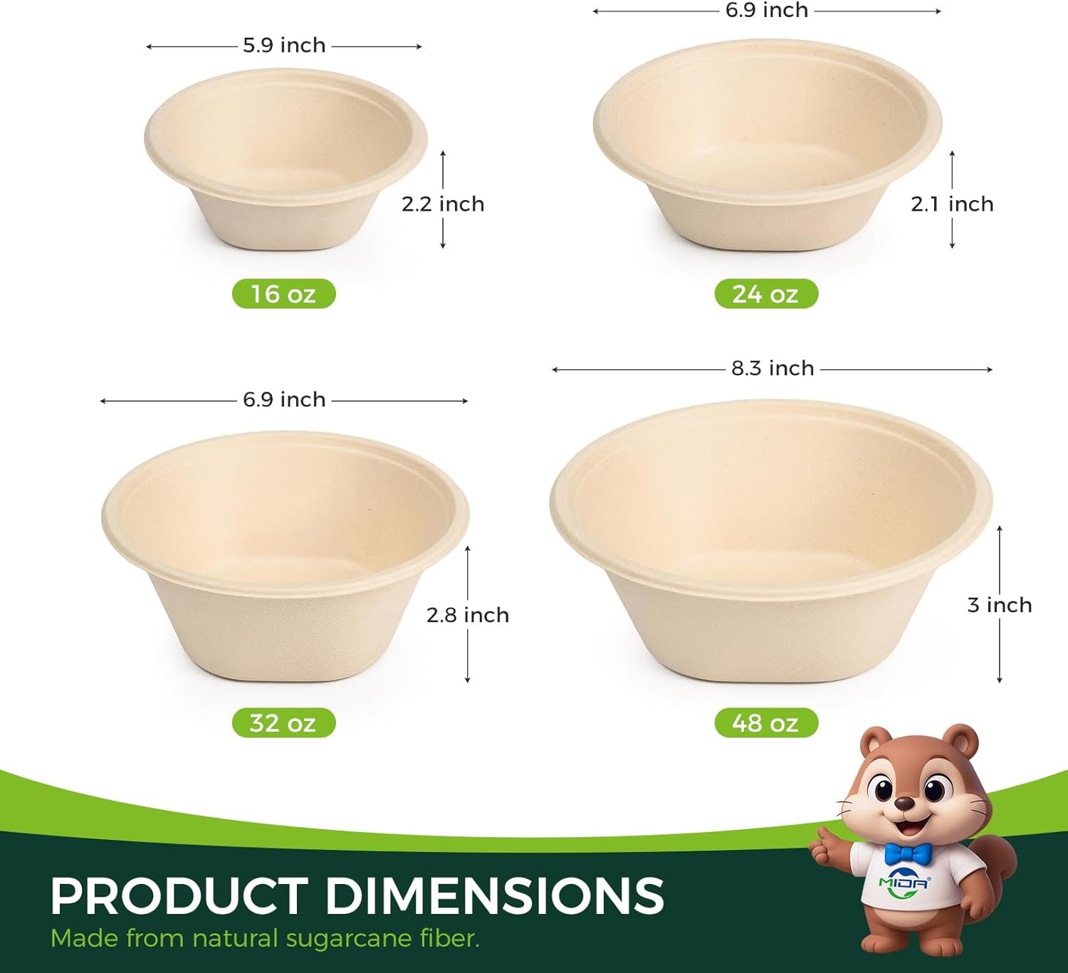 Wholesale Heavy Duty 48 OZ [50 Pack] Disposable Bowls 100% Sugarcane Fiber Microwave Safe Large Compostable for Soup Salad Ramen Popcorn Factory