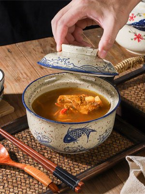 OEM Microwavable Ramen Bowl with Lid 25 Oz Ceramic Soup Bowl Large Capacity Clay Pot Factory