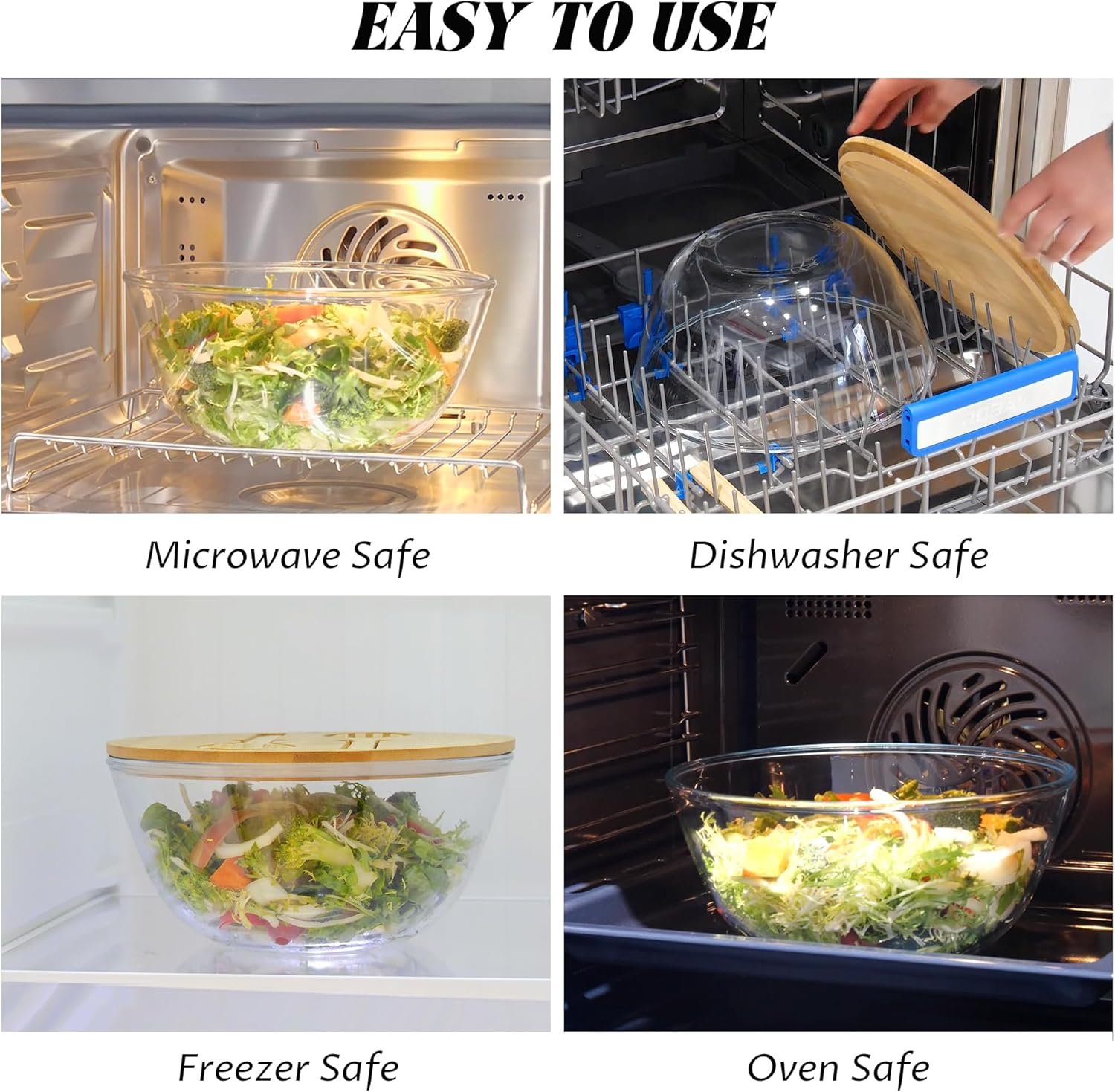 OEM 10.6 Inch 4.7 Quart Glass Salad Bowl with Lid and Utensils Versatile Serving Mixing Dish for Salads Fruits Pasta Popcorn Trifle Microwave Safe Factory