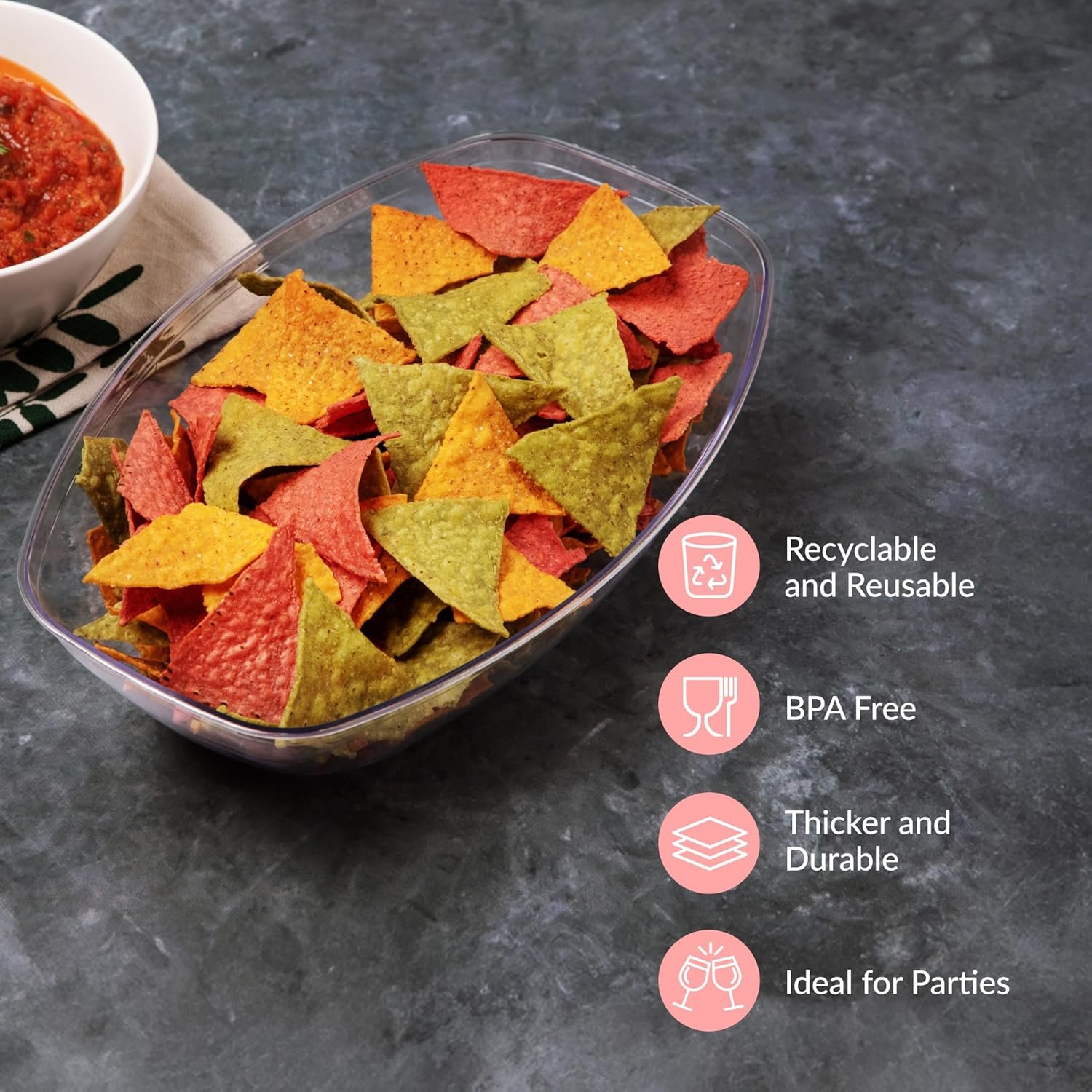 Wholesale 12 Pack Clear Oval Plastic Serving Bowls (64 Oz) Disposable Taco Bar Chip Snack Salad Candy Party Containers Factory