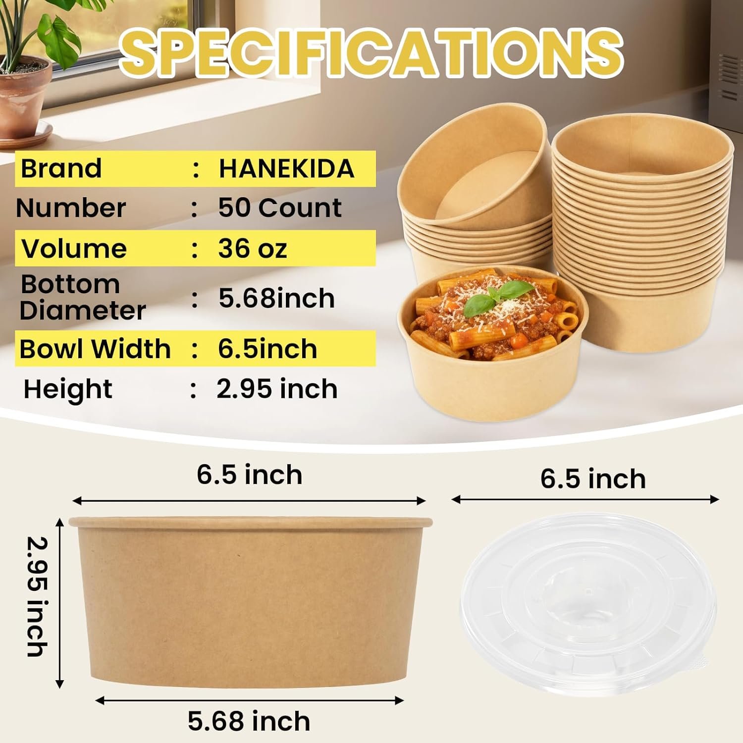 Wholesale 50 Count 36 oz Large Disposable Paper Bowls with Lids for Salad Lunch Meal Prep Hot Cold Food Soup Ramen Factory