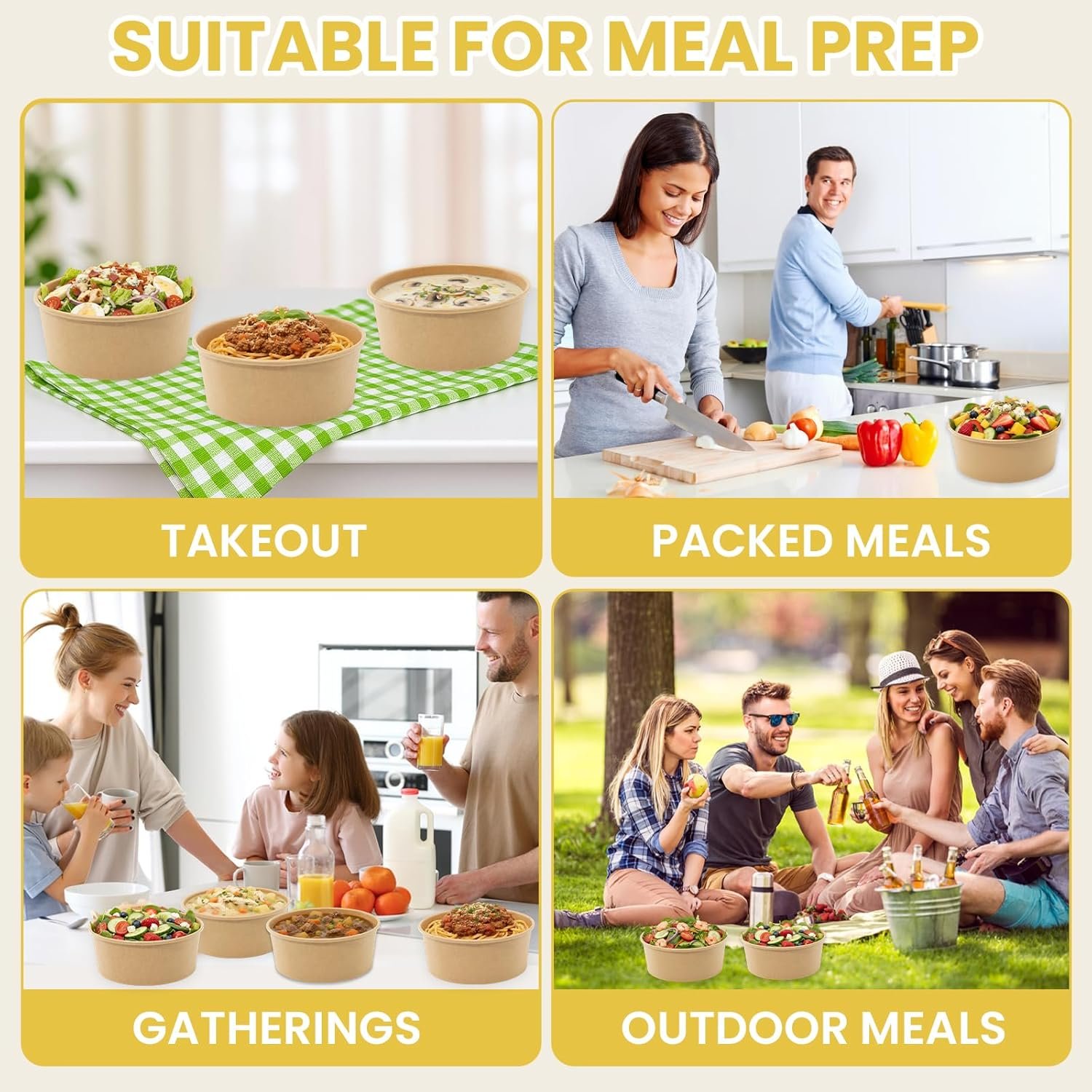 Wholesale 50 Count 36 oz Large Disposable Paper Bowls with Lids for Salad Lunch Meal Prep Hot Cold Food Soup Ramen Factory