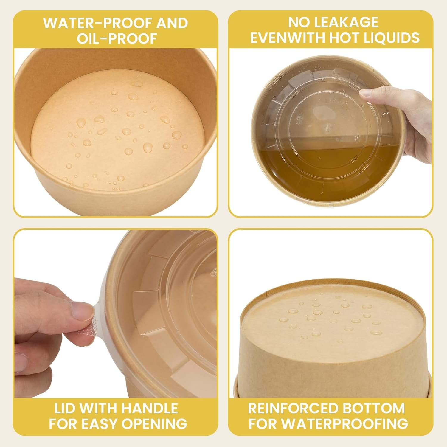 Wholesale 50 Count 36 oz Large Disposable Paper Bowls with Lids for Salad Lunch Meal Prep Hot Cold Food Soup Ramen Factory