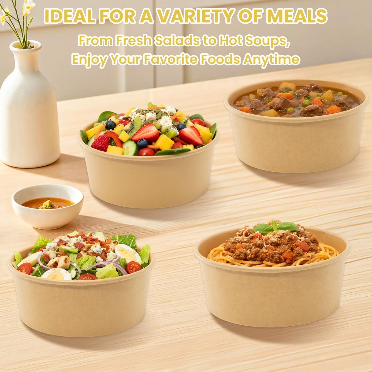 Wholesale 50 Count 36 oz Large Disposable Paper Bowls with Lids for Salad Lunch Meal Prep Hot Cold Food Soup Ramen Factory