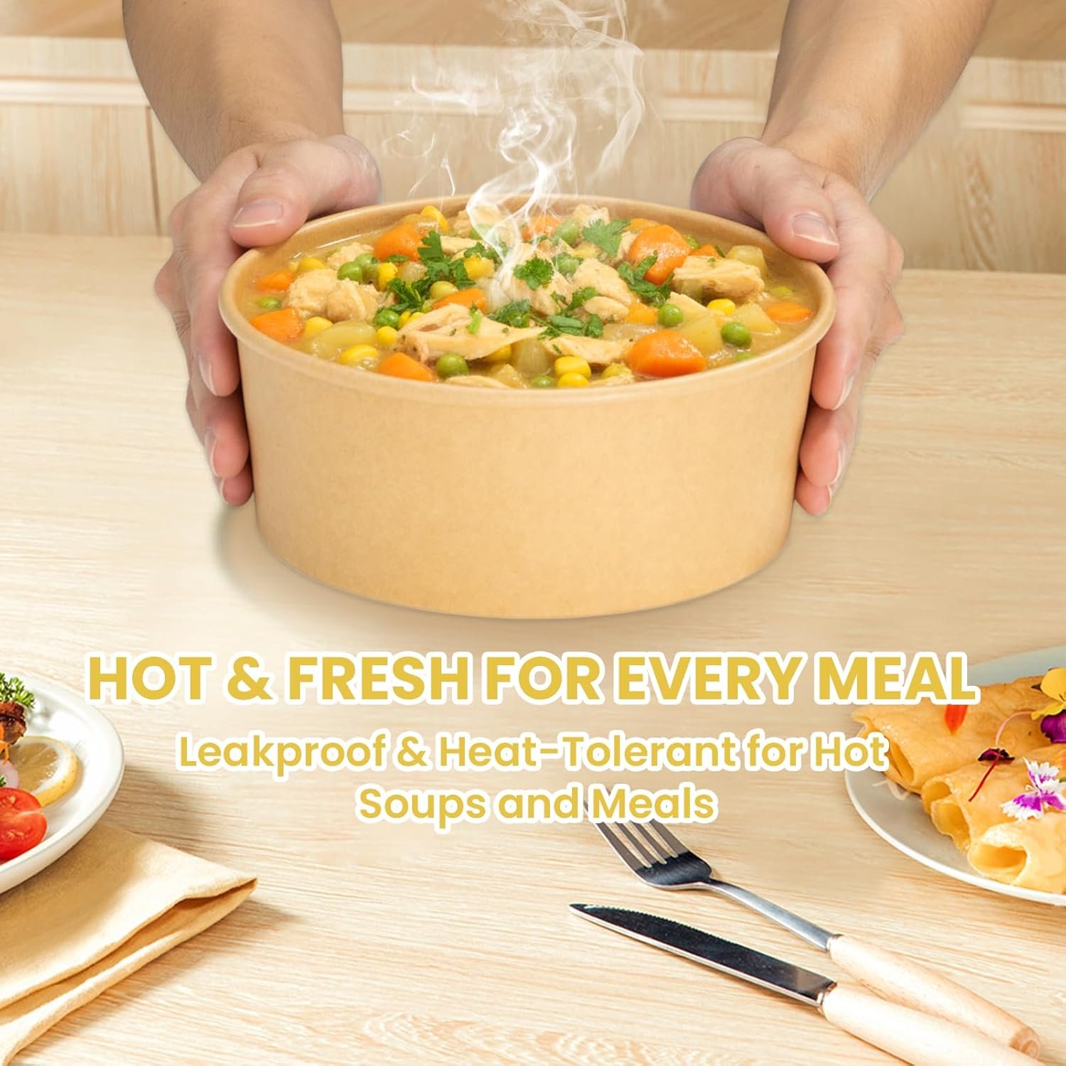 Wholesale 50 Count 36 oz Large Disposable Paper Bowls with Lids for Salad Lunch Meal Prep Hot Cold Food Soup Ramen Factory