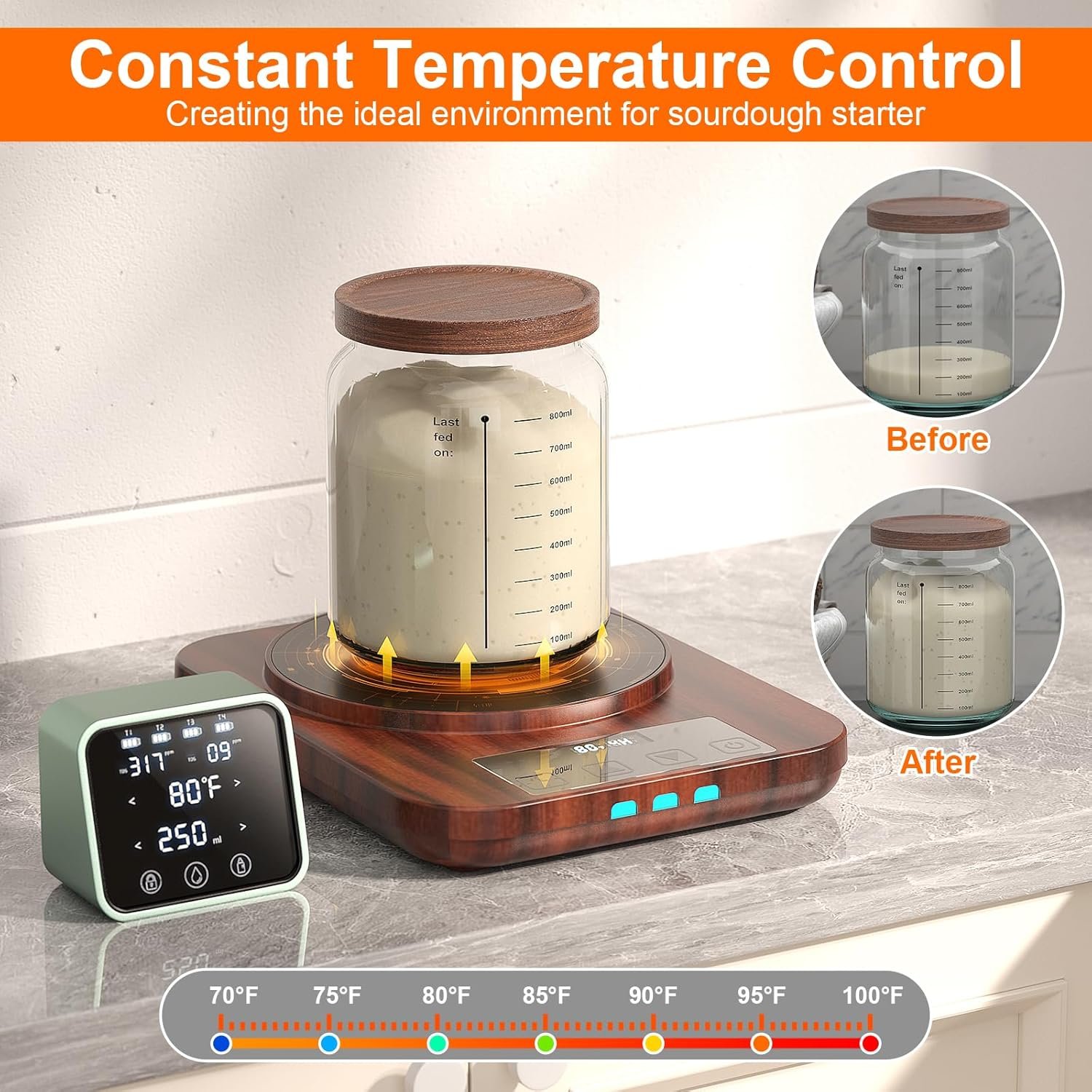 OEM Electric Sourdough Starter Warmer Heating Pad Mat with Thermostat Timing Memory Functions Wood Grain Design for Home Baking Proofing Factory