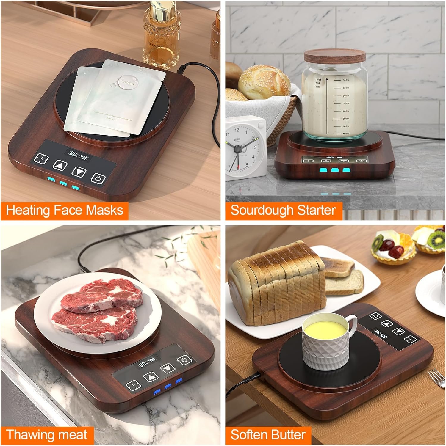OEM Electric Sourdough Starter Warmer Heating Pad Mat with Thermostat Timing Memory Functions Wood Grain Design for Home Baking Proofing Factory
