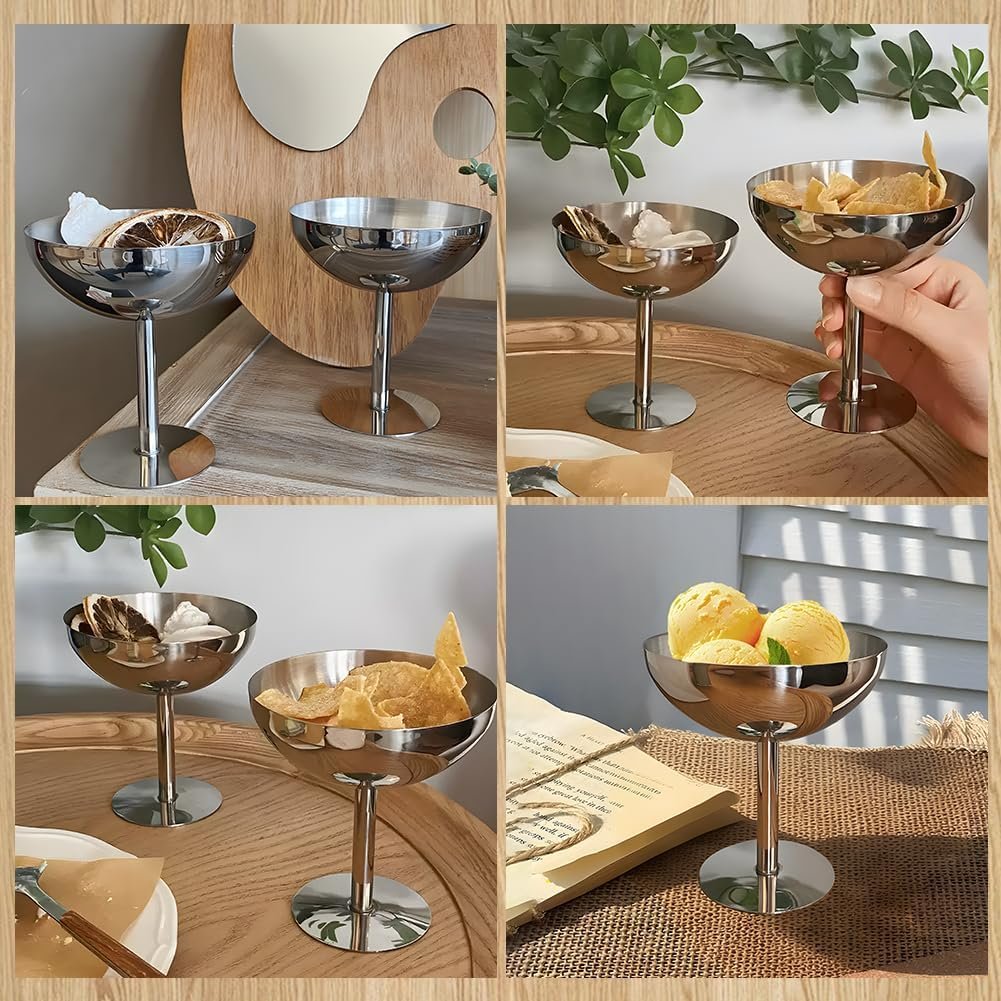 Wholesale 7 Oz Stainless Steel Footed Ice Cream Bowls Small Cute Sundae Cups for Desserts Puddings Salads Snacks Cocktails Condiments Trifles Set of 4 Tall Factory