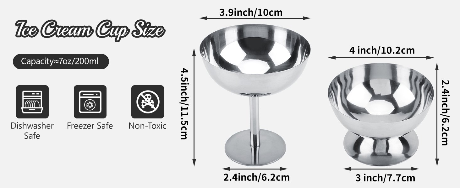 Wholesale 7 Oz Stainless Steel Footed Ice Cream Bowls Small Cute Sundae Cups for Desserts Puddings Salads Snacks Cocktails Condiments Trifles Set of 4 Tall Factory