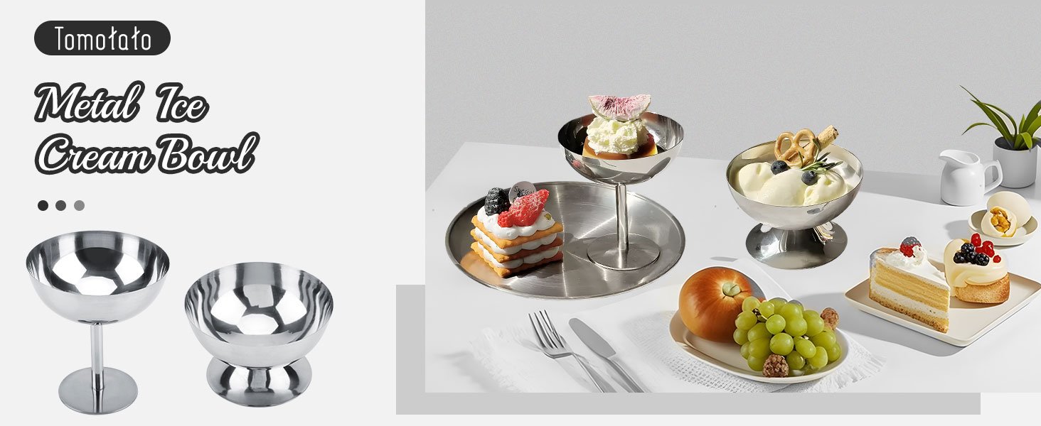 Wholesale 7 Oz Stainless Steel Footed Ice Cream Bowls Small Cute Sundae Cups for Desserts Puddings Salads Snacks Cocktails Condiments Trifles Set of 4 Tall Factory