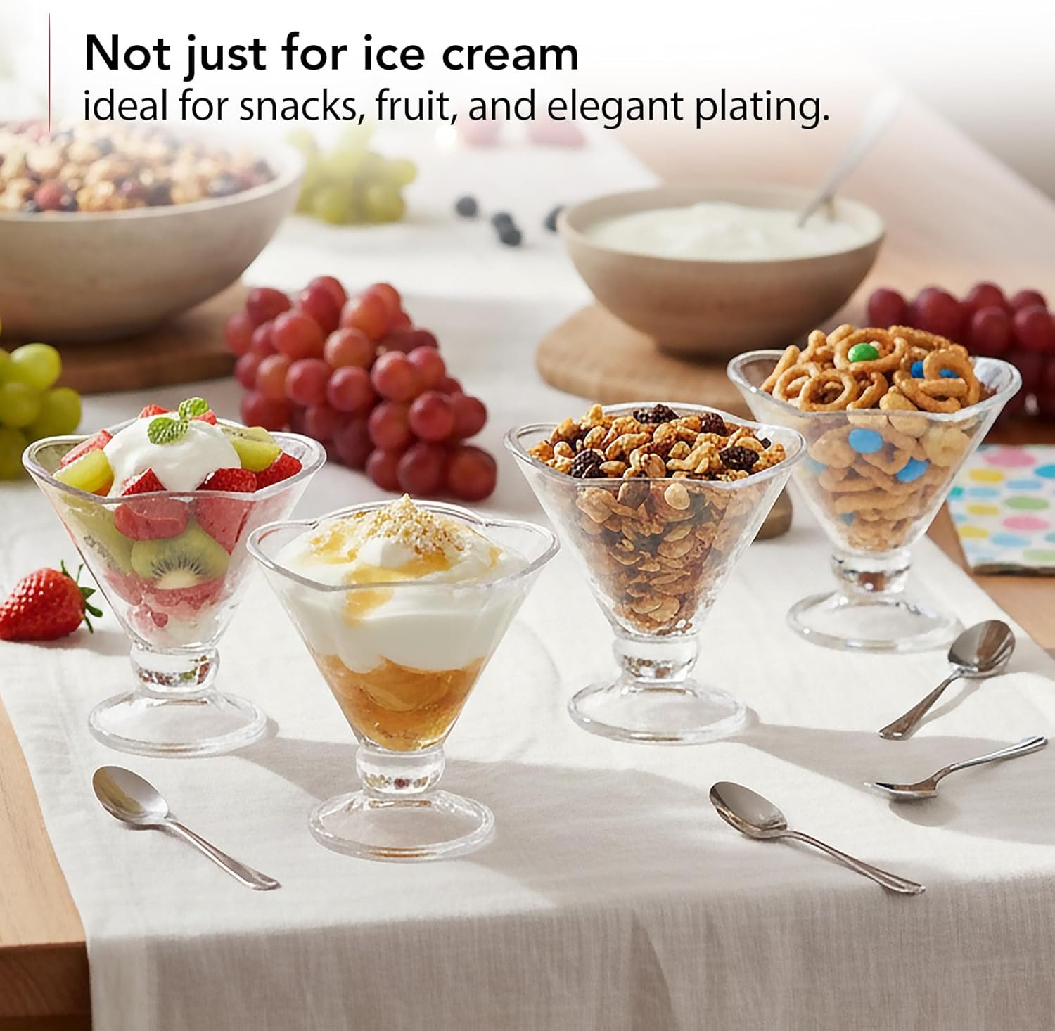 Wholesale 4 Pack 6 Oz Glass Dessert Bowls with Spoons Footed Ice Cream Cups for Sundae Fruit Salad Cocktail Snack Trifle All-Purpose Serving Ideal for Christmas Holiday Parties Clear ICGBSS4 Factory
