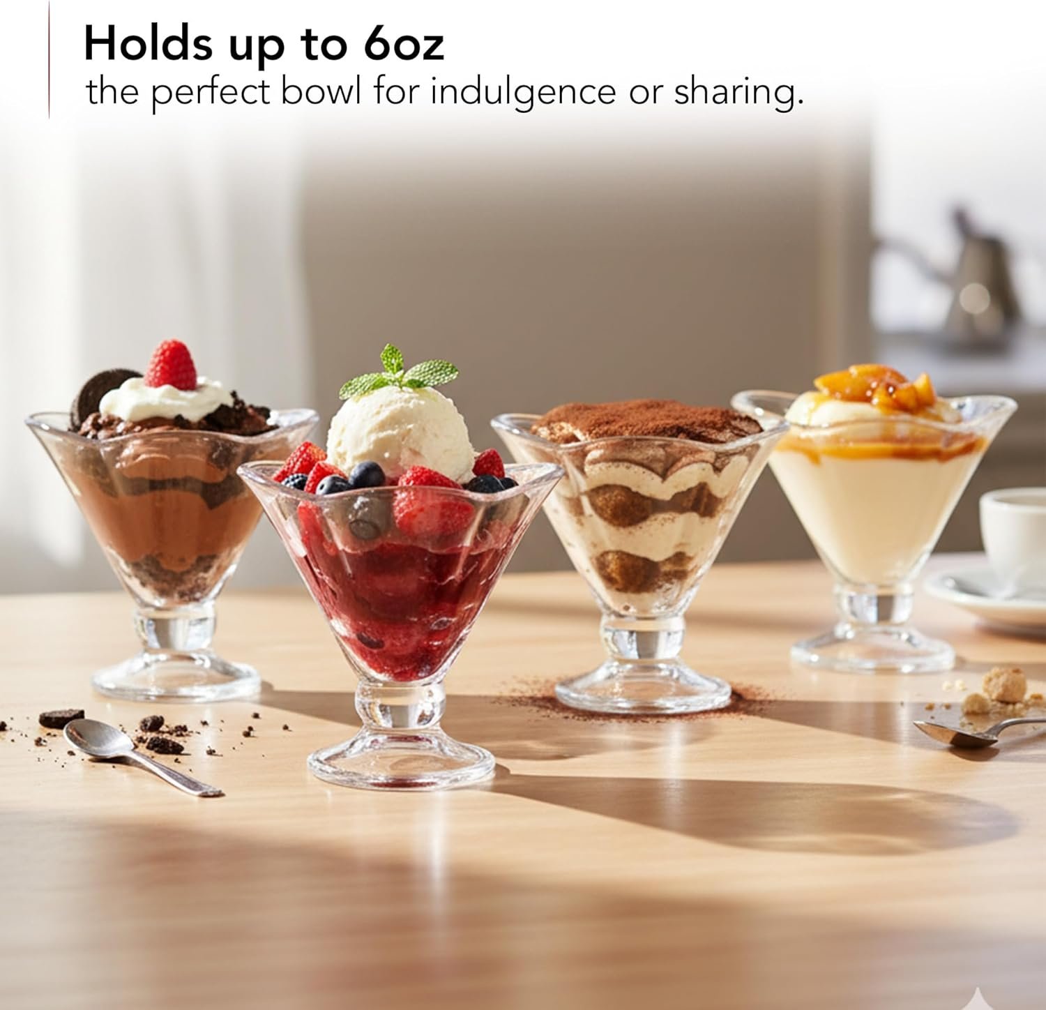 Wholesale 4 Pack 6 Oz Glass Dessert Bowls with Spoons Footed Ice Cream Cups for Sundae Fruit Salad Cocktail Snack Trifle All-Purpose Serving Ideal for Christmas Holiday Parties Clear ICGBSS4 Factory