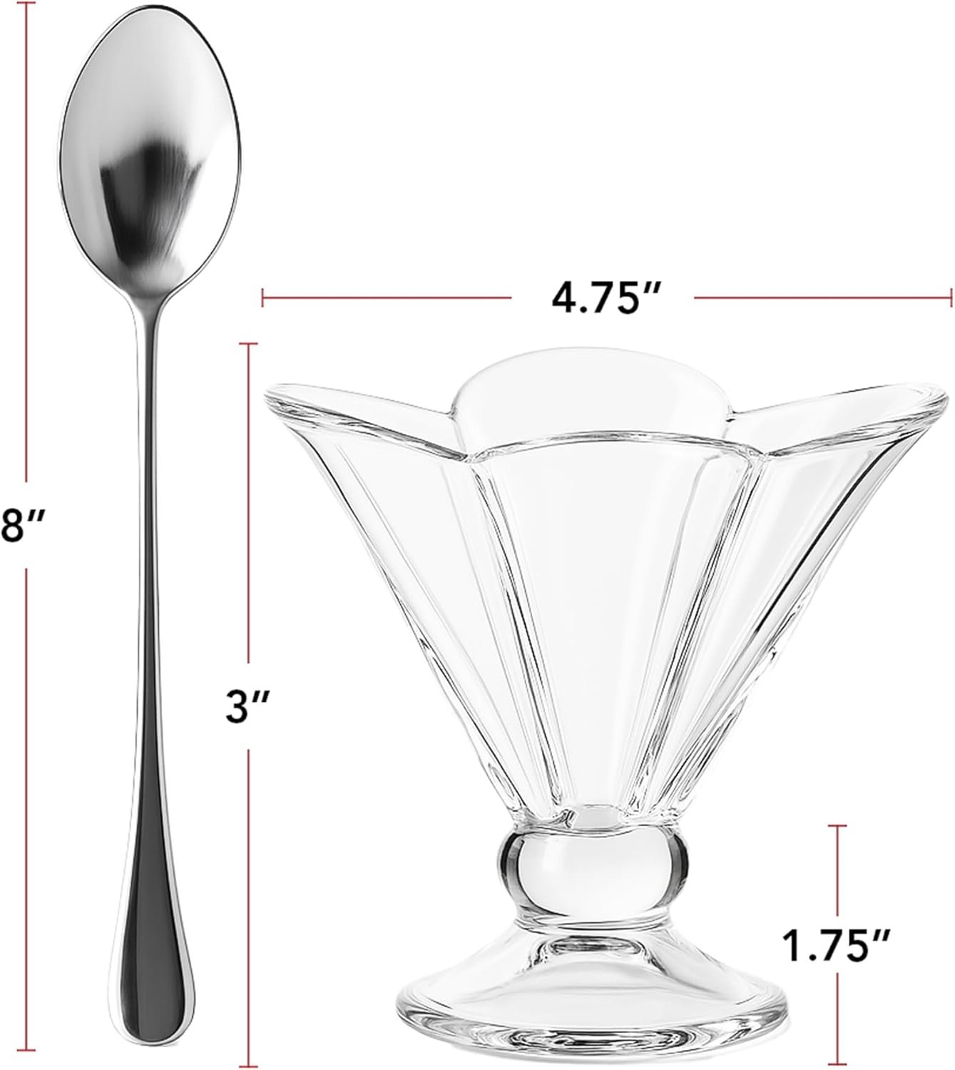 Wholesale 4 Pack 6 Oz Glass Dessert Bowls with Spoons Footed Ice Cream Cups for Sundae Fruit Salad Cocktail Snack Trifle All-Purpose Serving Ideal for Christmas Holiday Parties Clear ICGBSS4 Factory