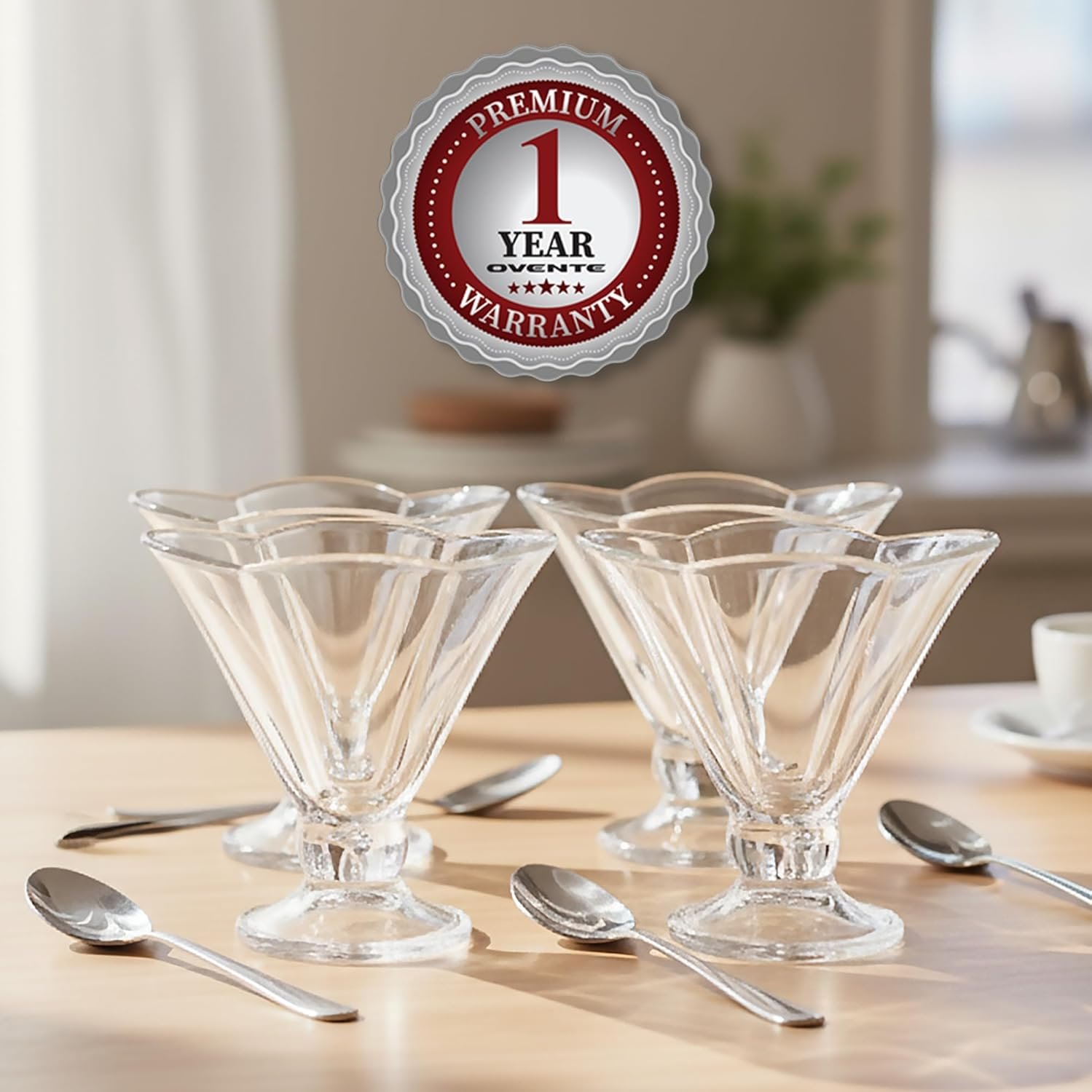 Wholesale 4 Pack 6 Oz Glass Dessert Bowls with Spoons Footed Ice Cream Cups for Sundae Fruit Salad Cocktail Snack Trifle All-Purpose Serving Ideal for Christmas Holiday Parties Clear ICGBSS4 Factory