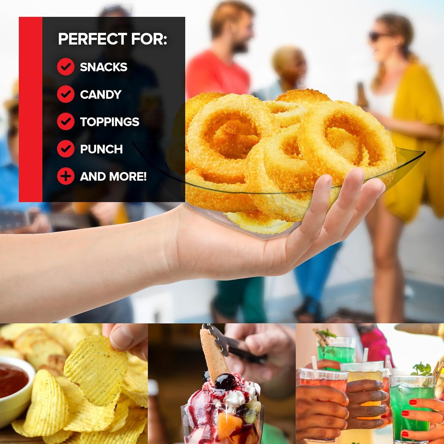 Wholesale 32oz Clear Plastic Serving Bowls 4 Pack Medium Square Candy Dishes Buffet Containers for Chips Snacks Mints Salad Bar Office Parties Bridal Showers Factory