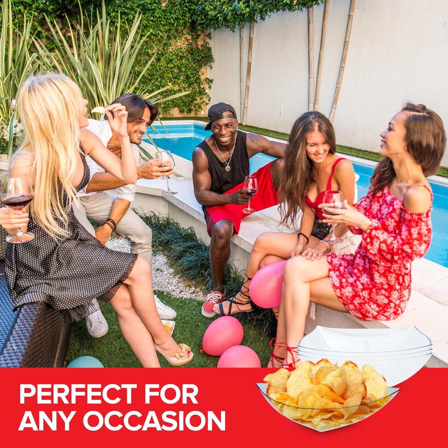 Wholesale 32oz Clear Plastic Serving Bowls 4 Pack Medium Square Candy Dishes Buffet Containers for Chips Snacks Mints Salad Bar Office Parties Bridal Showers Factory