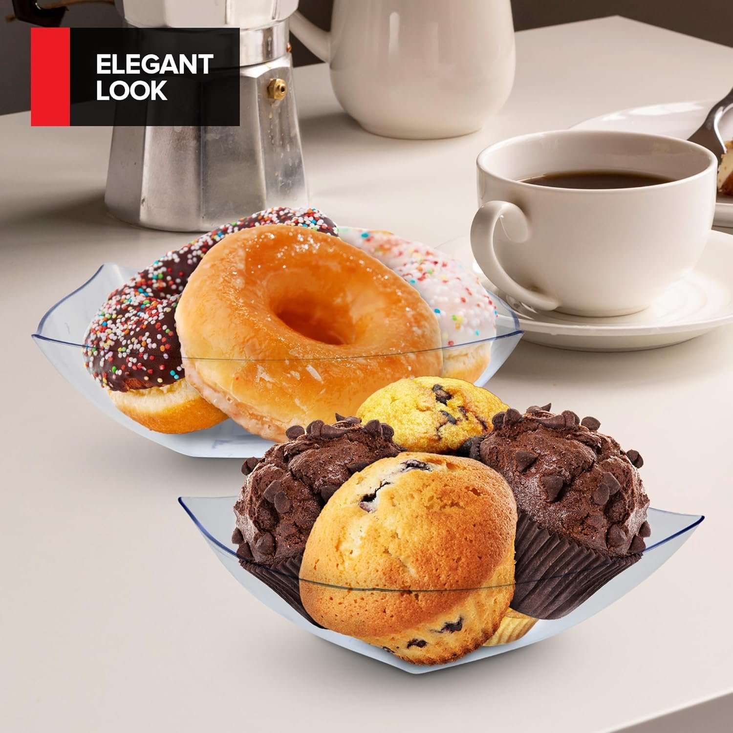 Wholesale 32oz Clear Plastic Serving Bowls 4 Pack Medium Square Candy Dishes Buffet Containers for Chips Snacks Mints Salad Bar Office Parties Bridal Showers Factory