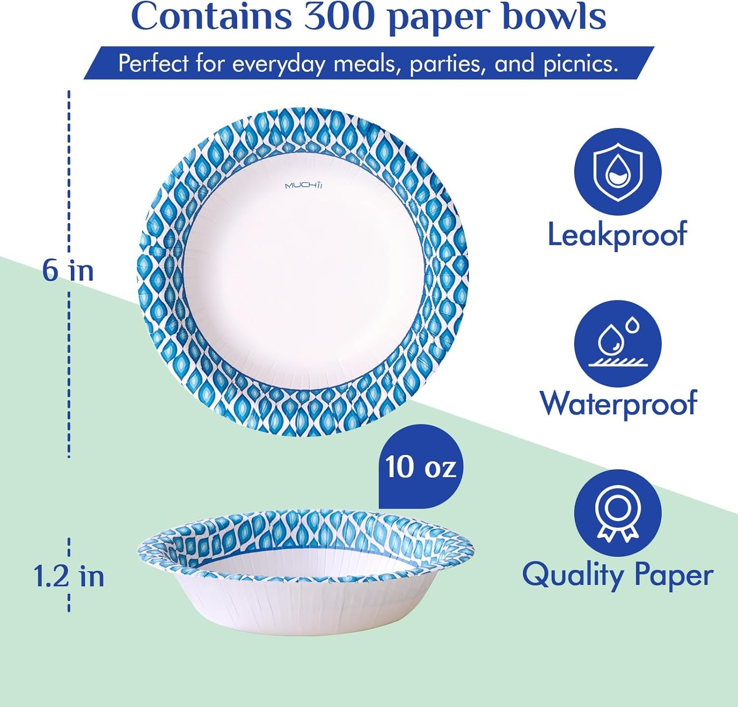 Wholesale 300 Count 10 Oz Printed Soak Proof Disposable Paper Bowls for Snacks Desserts Light Meals Factory