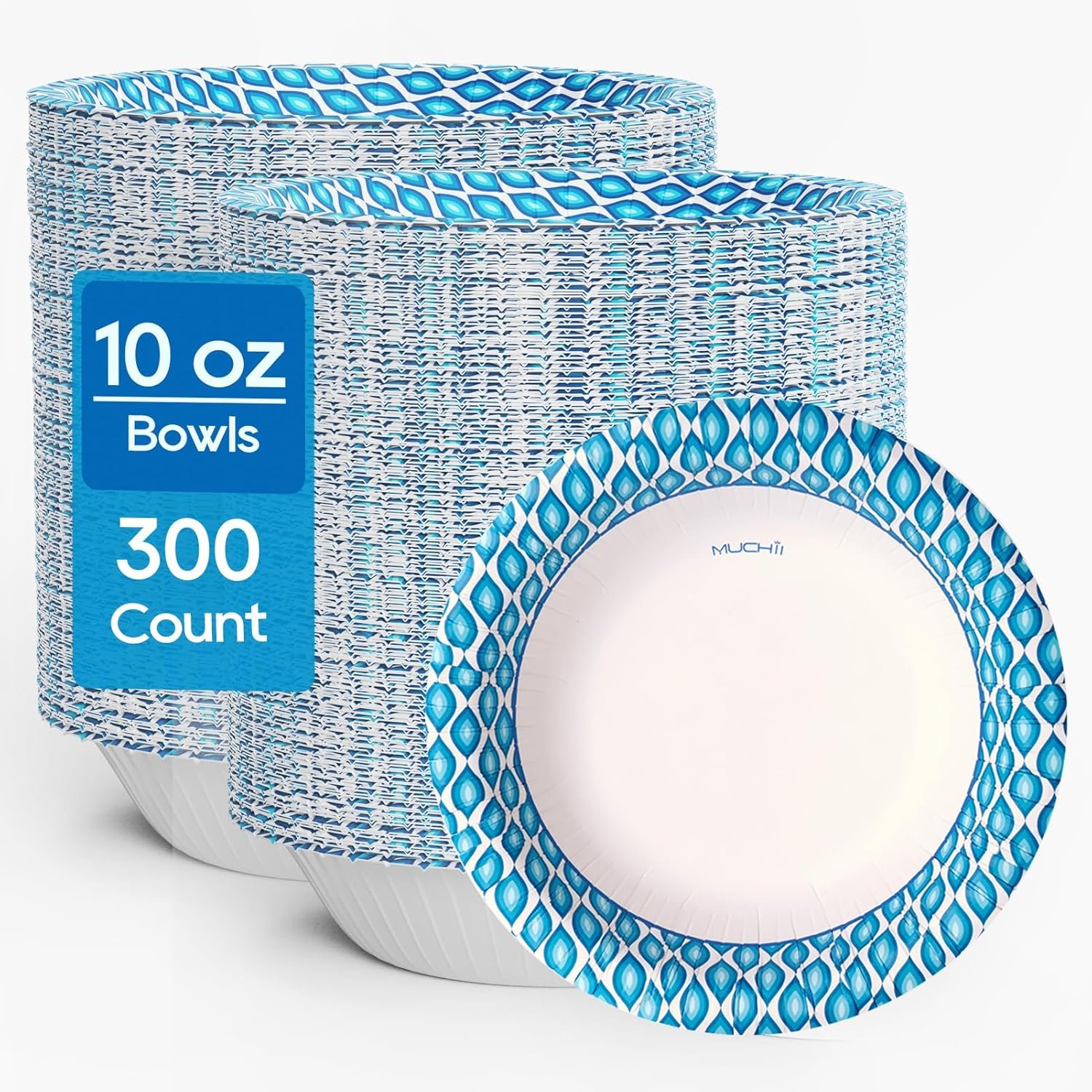 MUCHII 300 Count Paper Bowls 10 Oz Disposable Bowls, Printed Soak Proof Small Bowls for Snacks, Dessert, And Light Lunch Meals