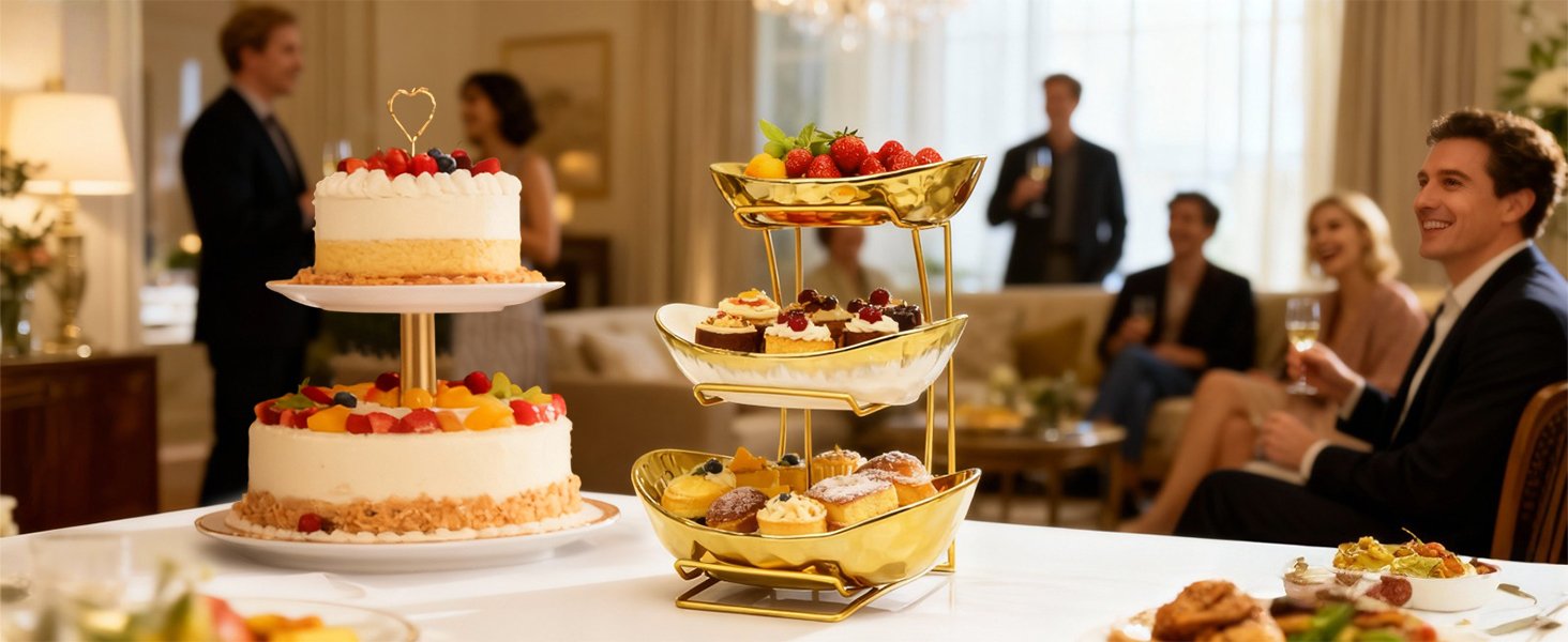 OEM 3-Tier Ceramic Fruit Bowl with Metal Stand for Kitchen Counter - Multi-Level Fruit Basket Serving Tray for Snacks Nuts Cakes Desserts Bread Candy Vegetables - Decorative Party Wedding Home Storage Factory