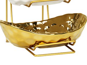 OEM 3-Tier Ceramic Fruit Bowl with Metal Stand for Kitchen Counter - Multi-Level Fruit Basket Serving Tray for Snacks Nuts Cakes Desserts Bread Candy Vegetables - Decorative Party Wedding Home Storage Factory