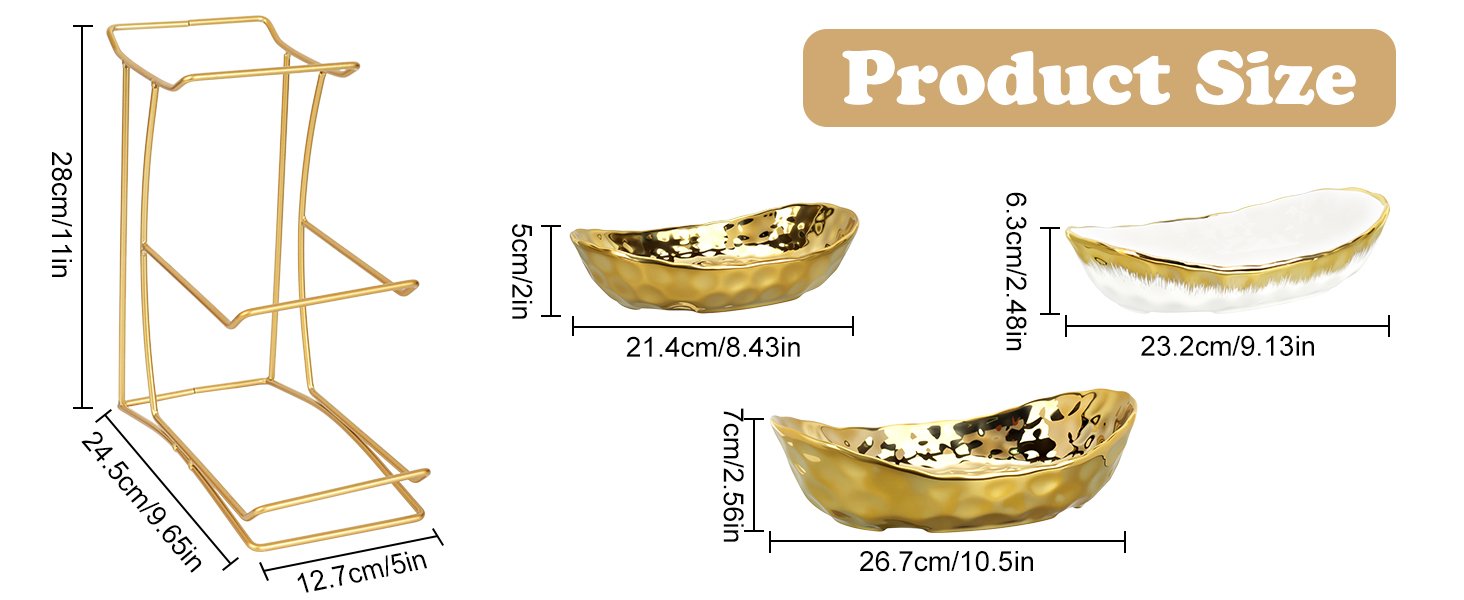 OEM 3-Tier Ceramic Fruit Bowl with Metal Stand for Kitchen Counter - Multi-Level Fruit Basket Serving Tray for Snacks Nuts Cakes Desserts Bread Candy Vegetables - Decorative Party Wedding Home Storage Factory